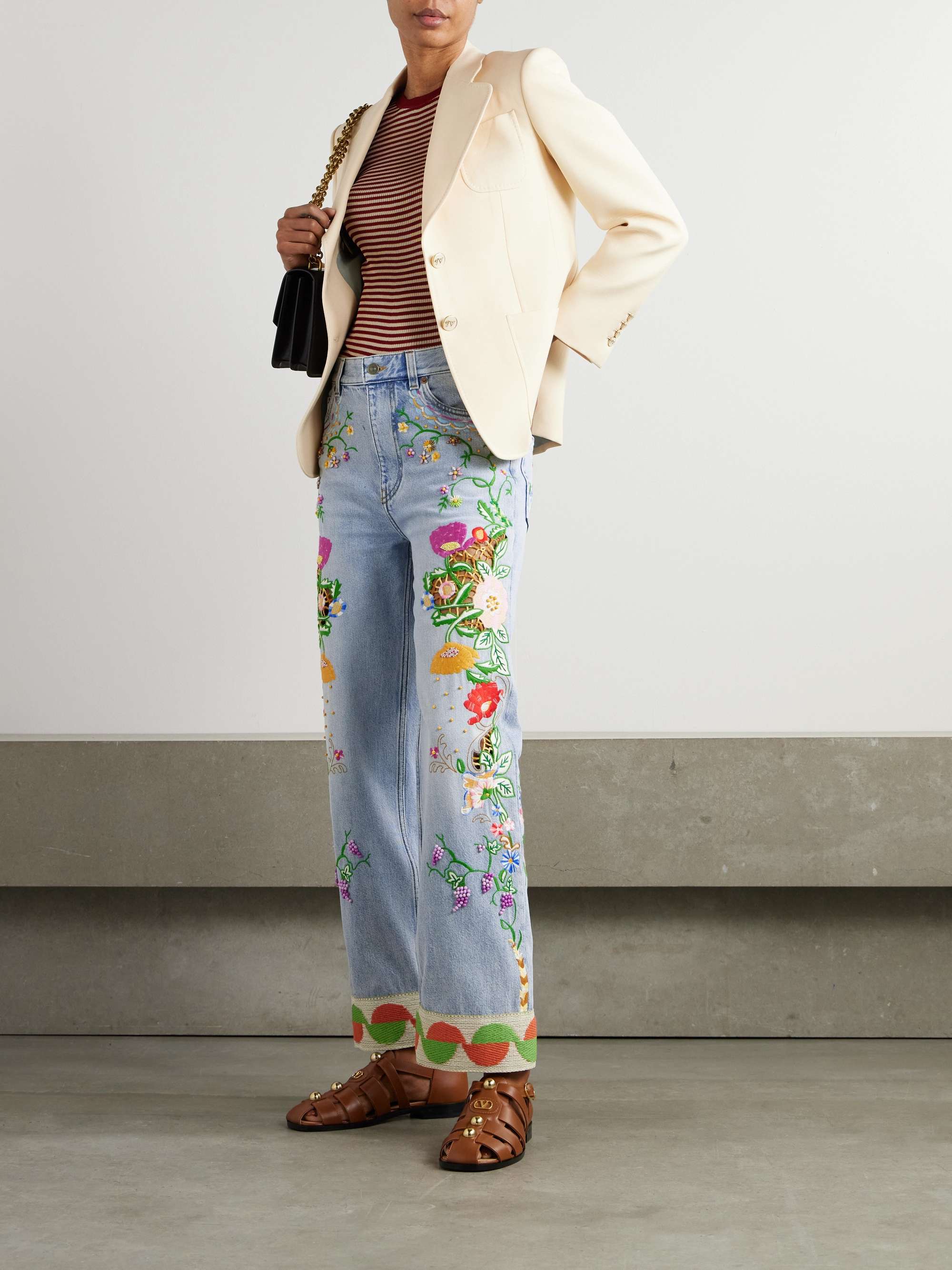 Bead-embellished embroidered high-rise straight-leg jeans view