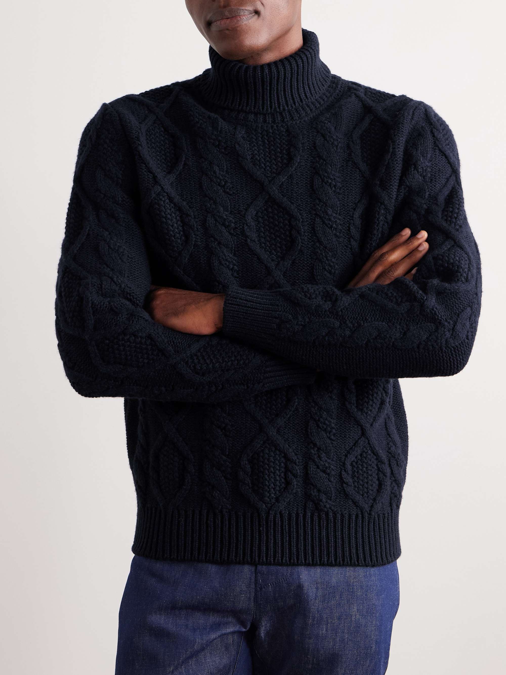 Cable-Knit Wool and Cashmere-Blend Rollneck Sweater view