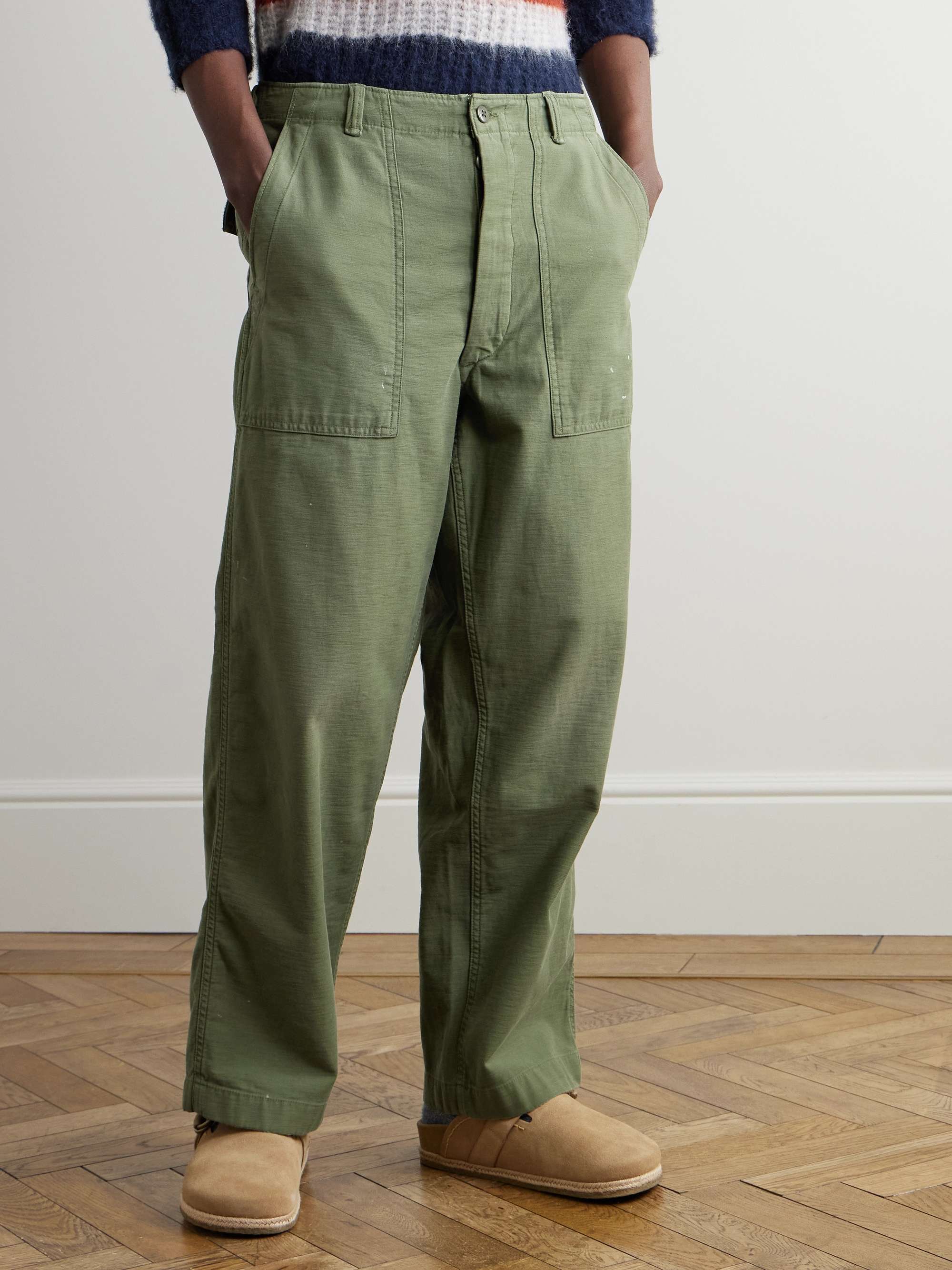 Straight-Leg Paint-Splattered Cotton-Sateen Cargo Trousers view