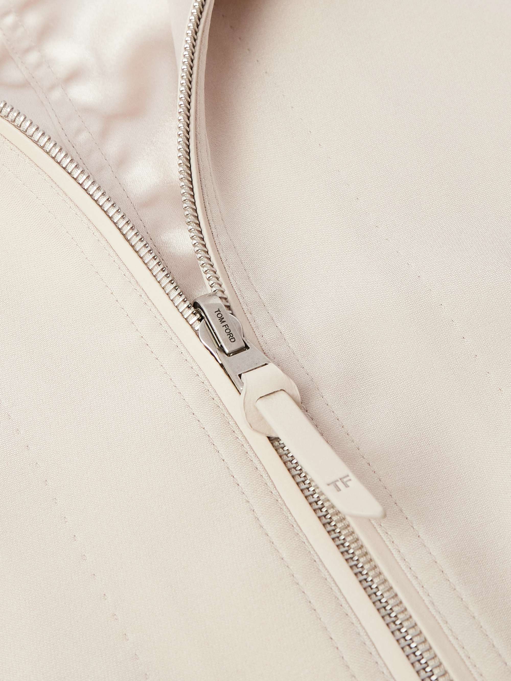 Reversible Leather-Trimmed Silk-Satin and Silk-Crepe Bomber Jacket view