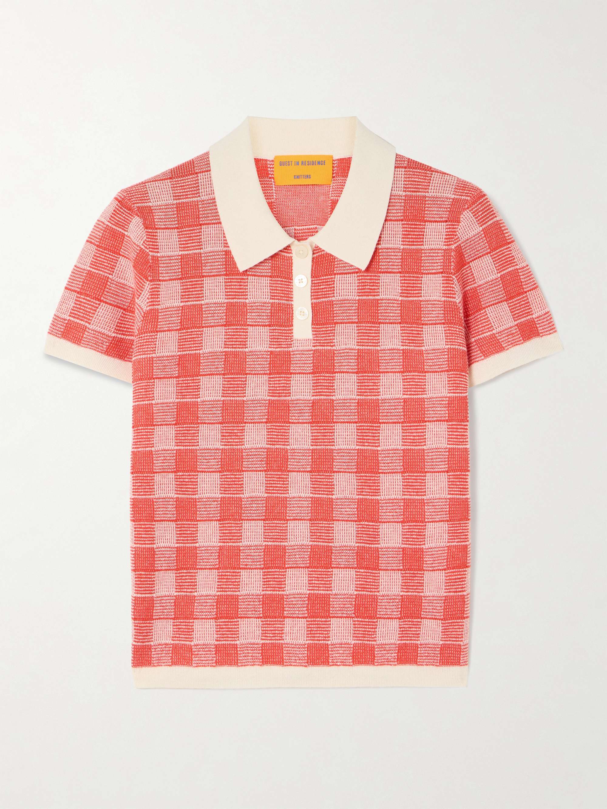 Gingham silk and linen-blend polo shirt view