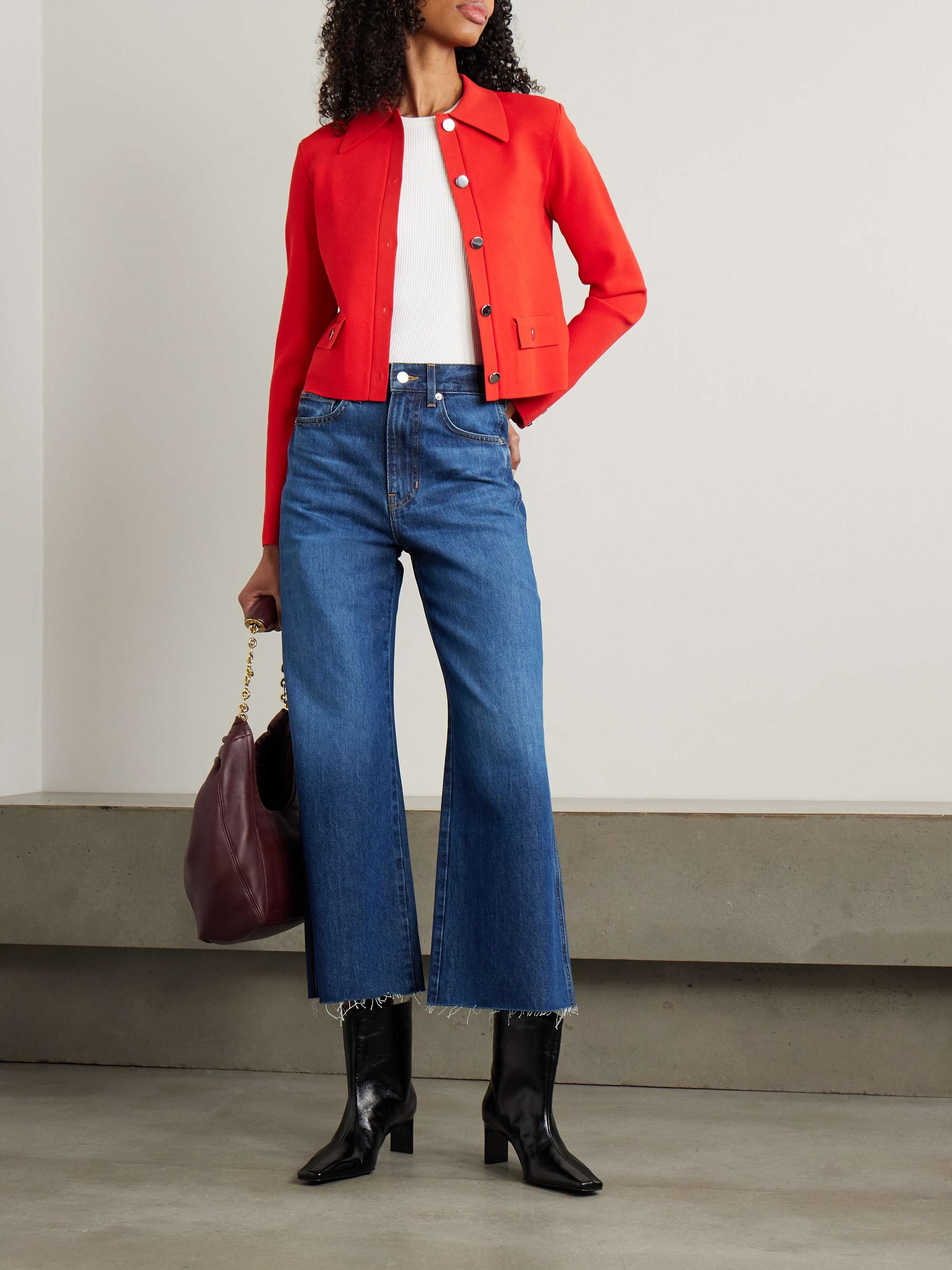 Taylor frayed high-rise wide-leg jeans view