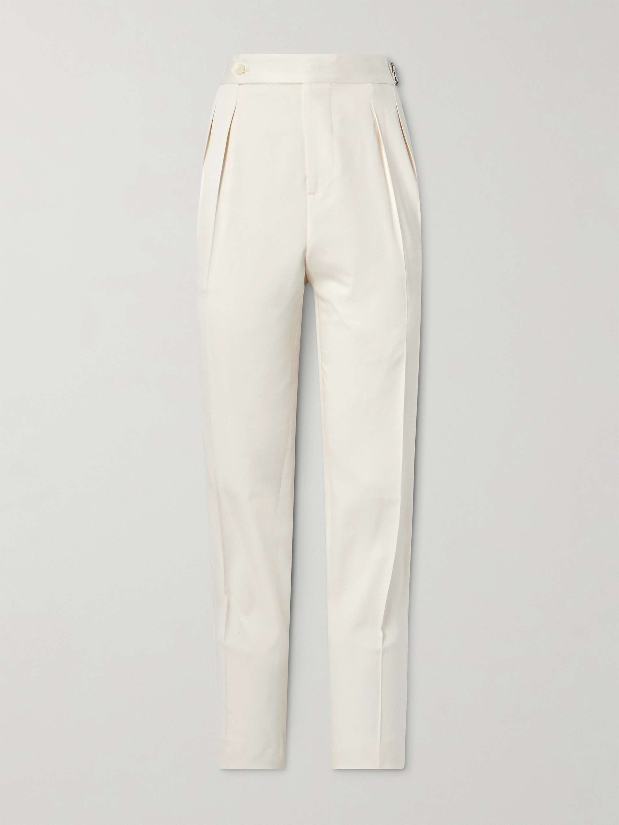 Straight-Leg Pleated Silk-Satin Tuxedo Trousers view
