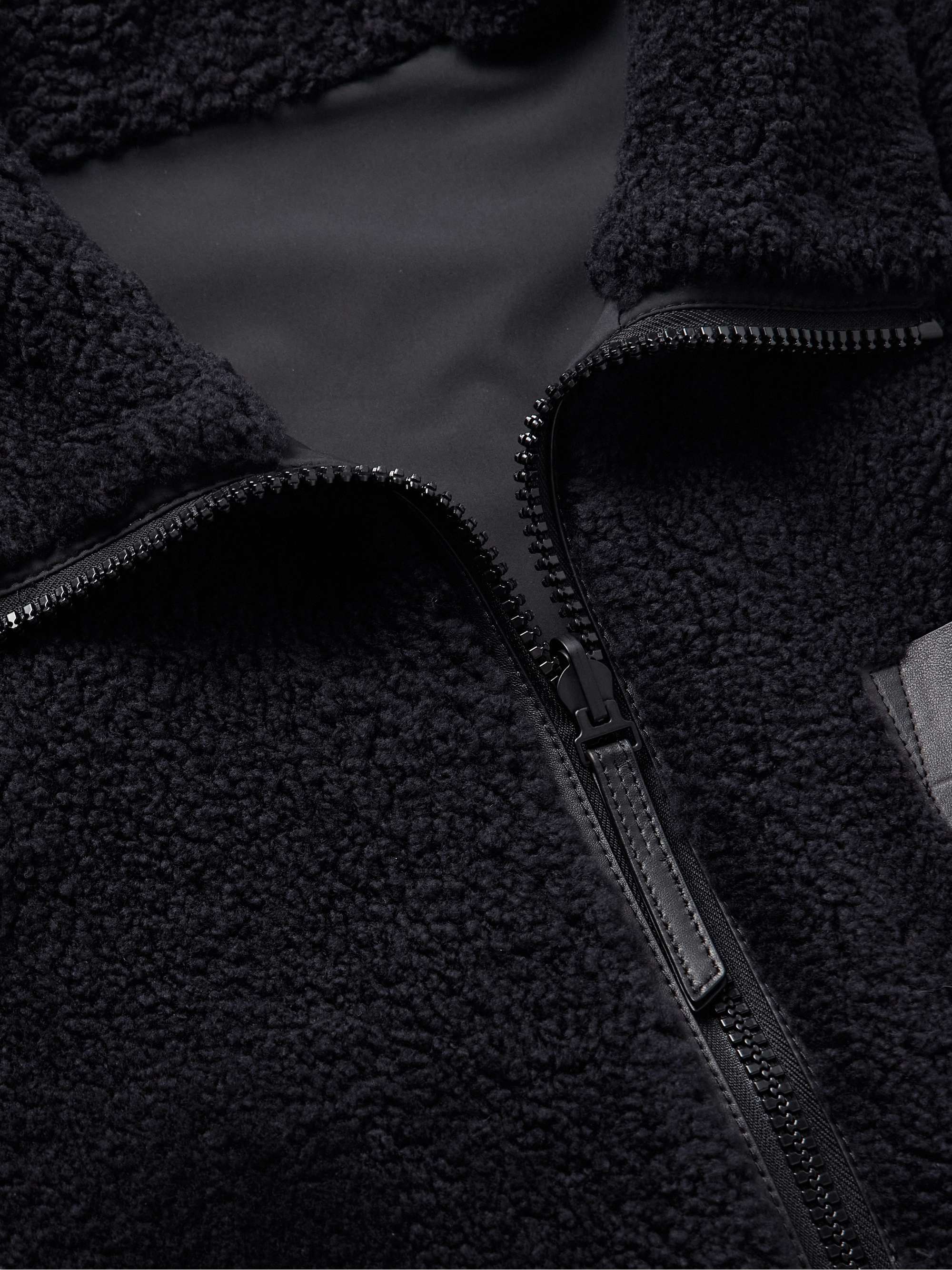 Reversible Leather-Trimmed Shearling and Shell Jacket view