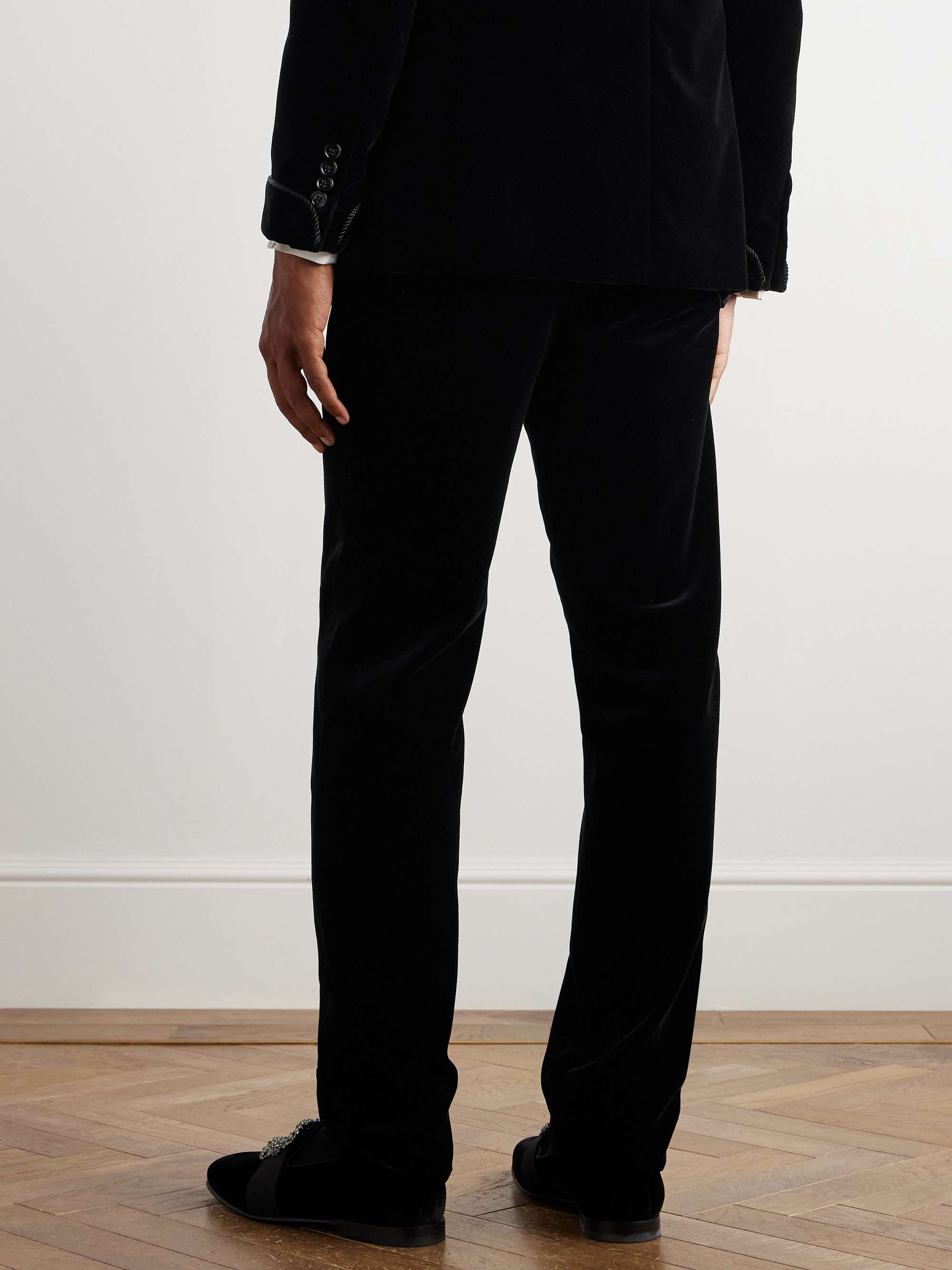 Gregory Straight-Leg Cotton-Velvet Tuxedo Trousers view