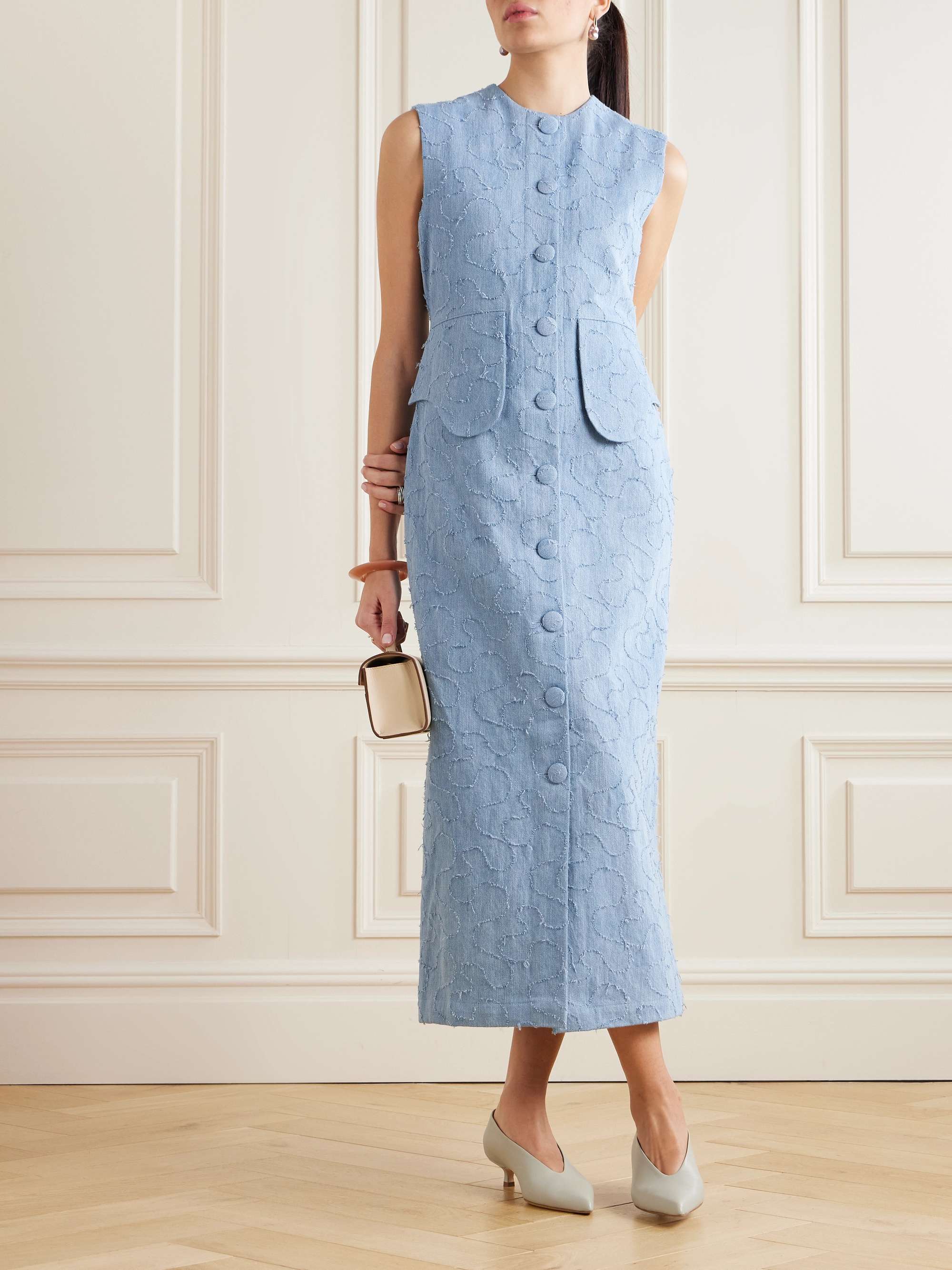 Laetitia frayed denim midi dress view