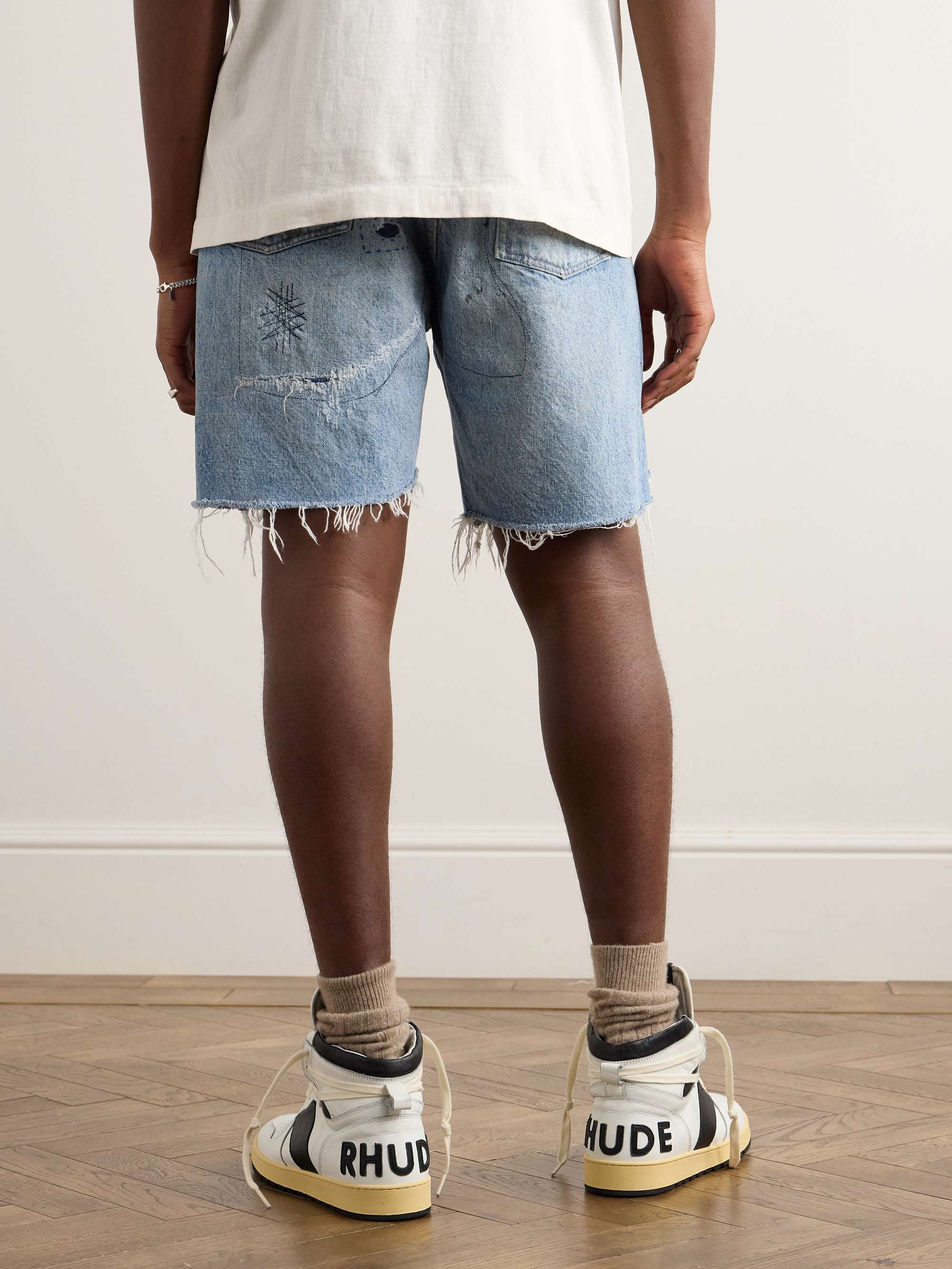 Straight-Leg Distressed Denim Shorts view