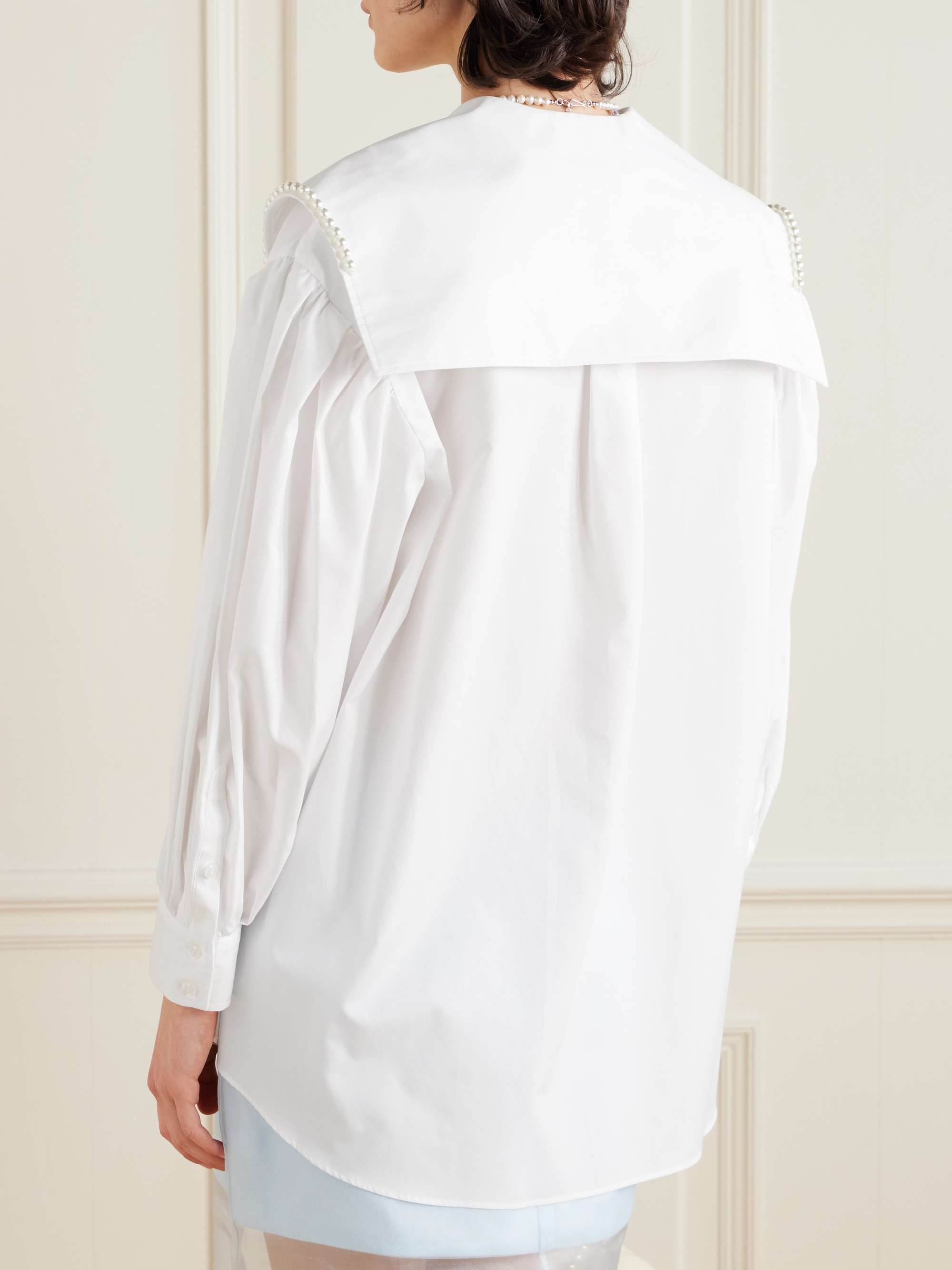 Faux pearl-embellished cotton-poplin shirt view