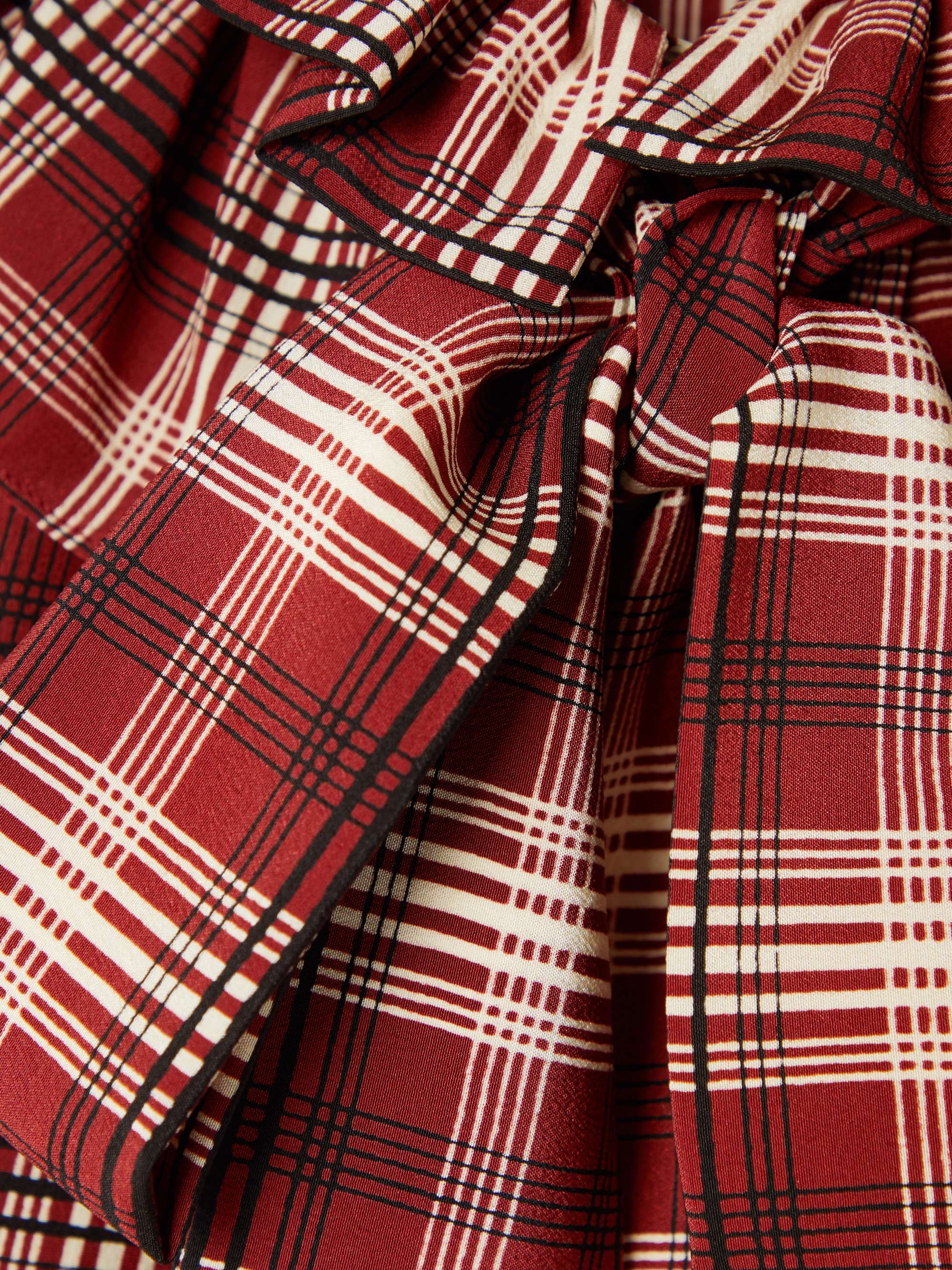 Pussy-bow ruched checked silk blouse view