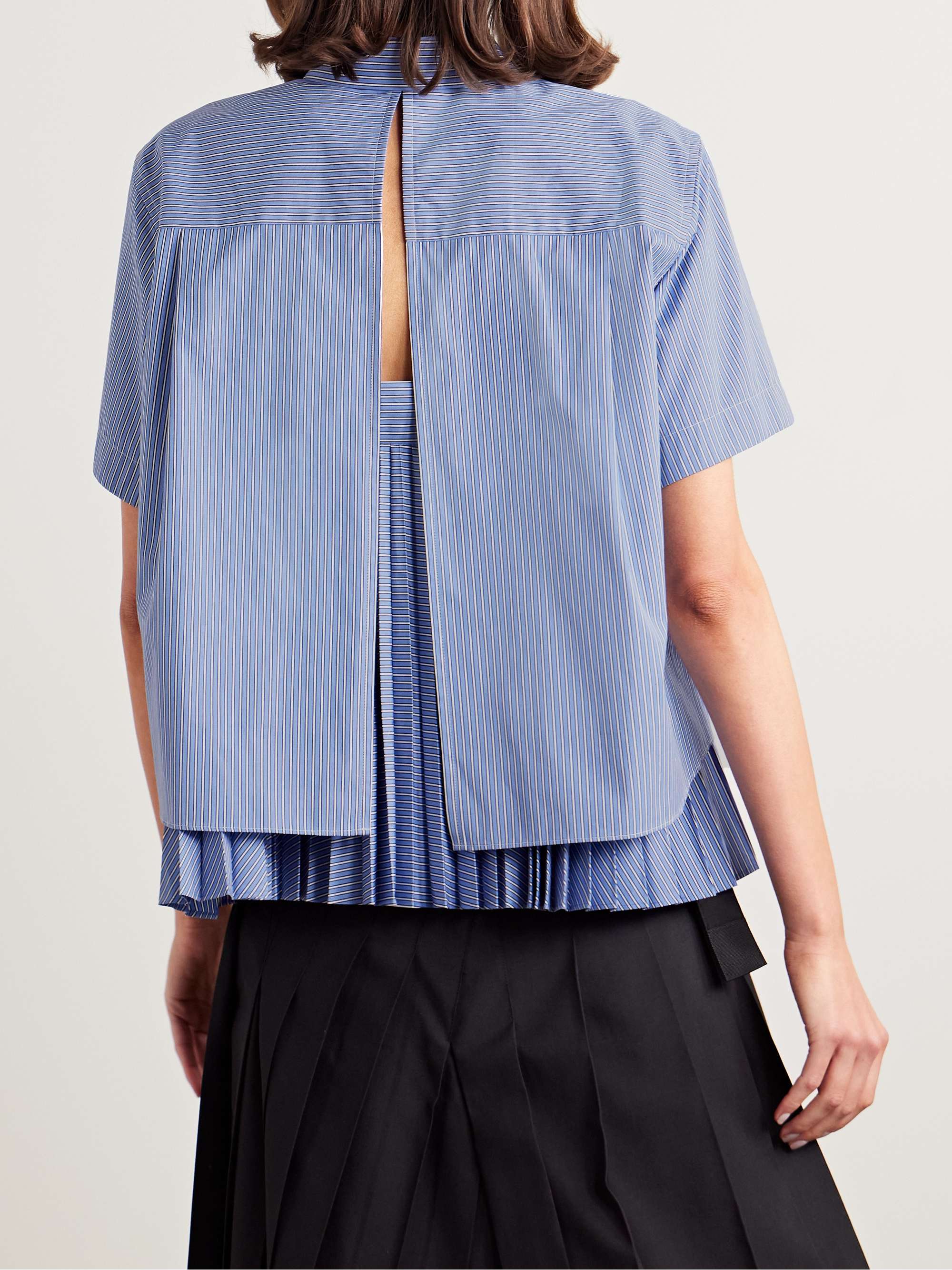 Layered pleated pinstriped poplin shirt view
