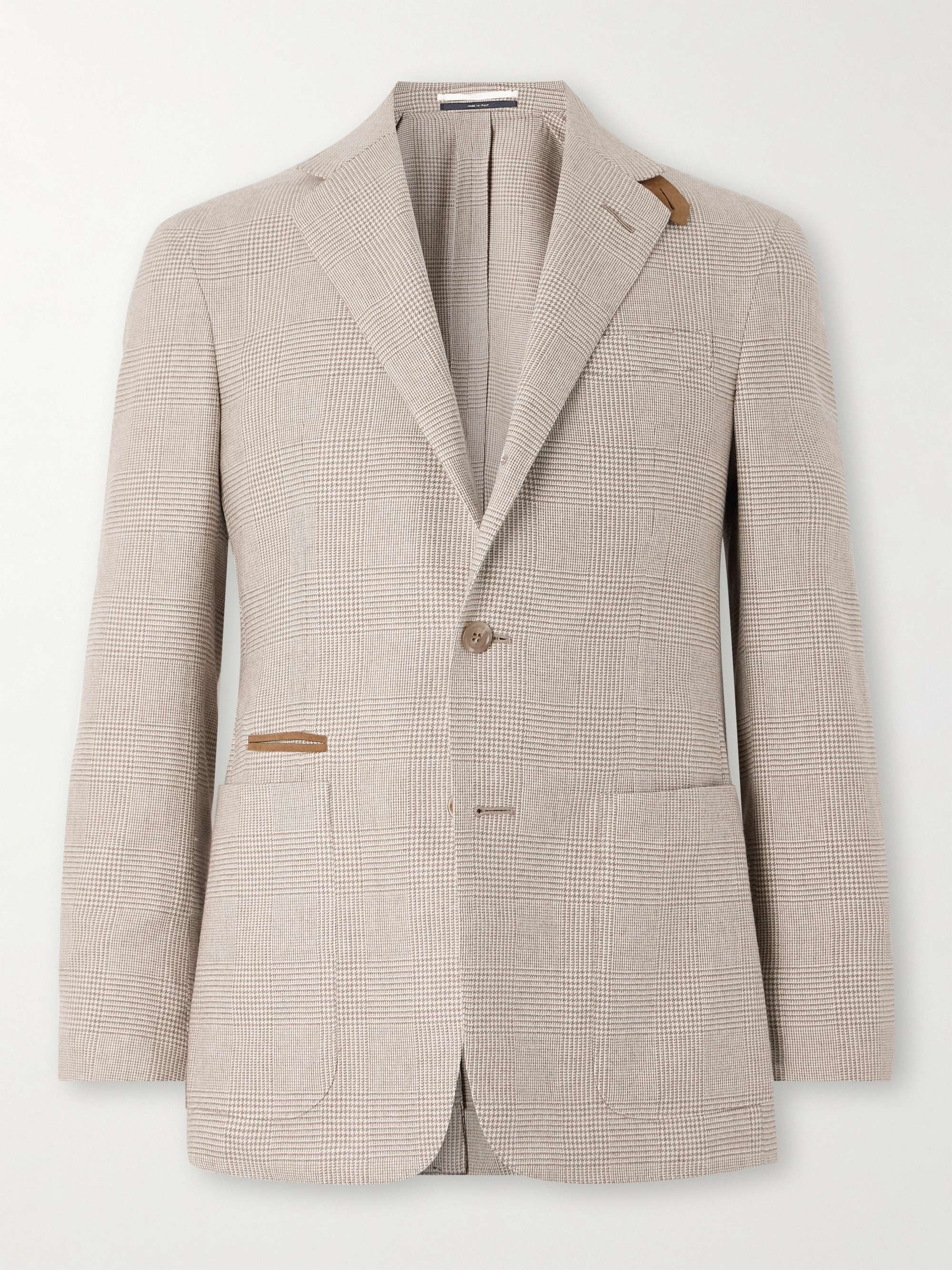 Cavendish Suede-Trimmed Prince of Wales Checked Wool, Silk and Cashmere-Blend Blazer view