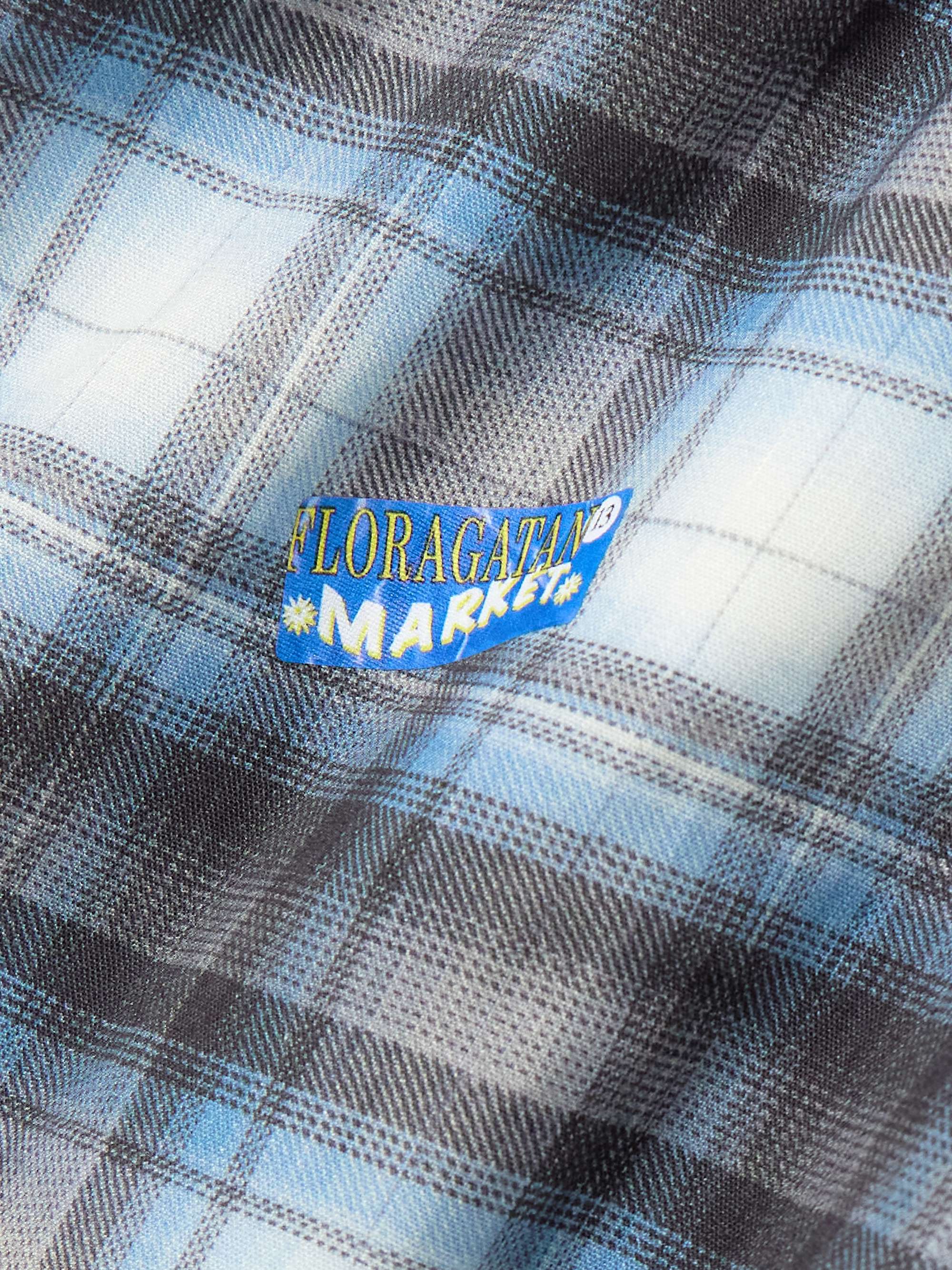 Gathered checked linen-blend mini dress view