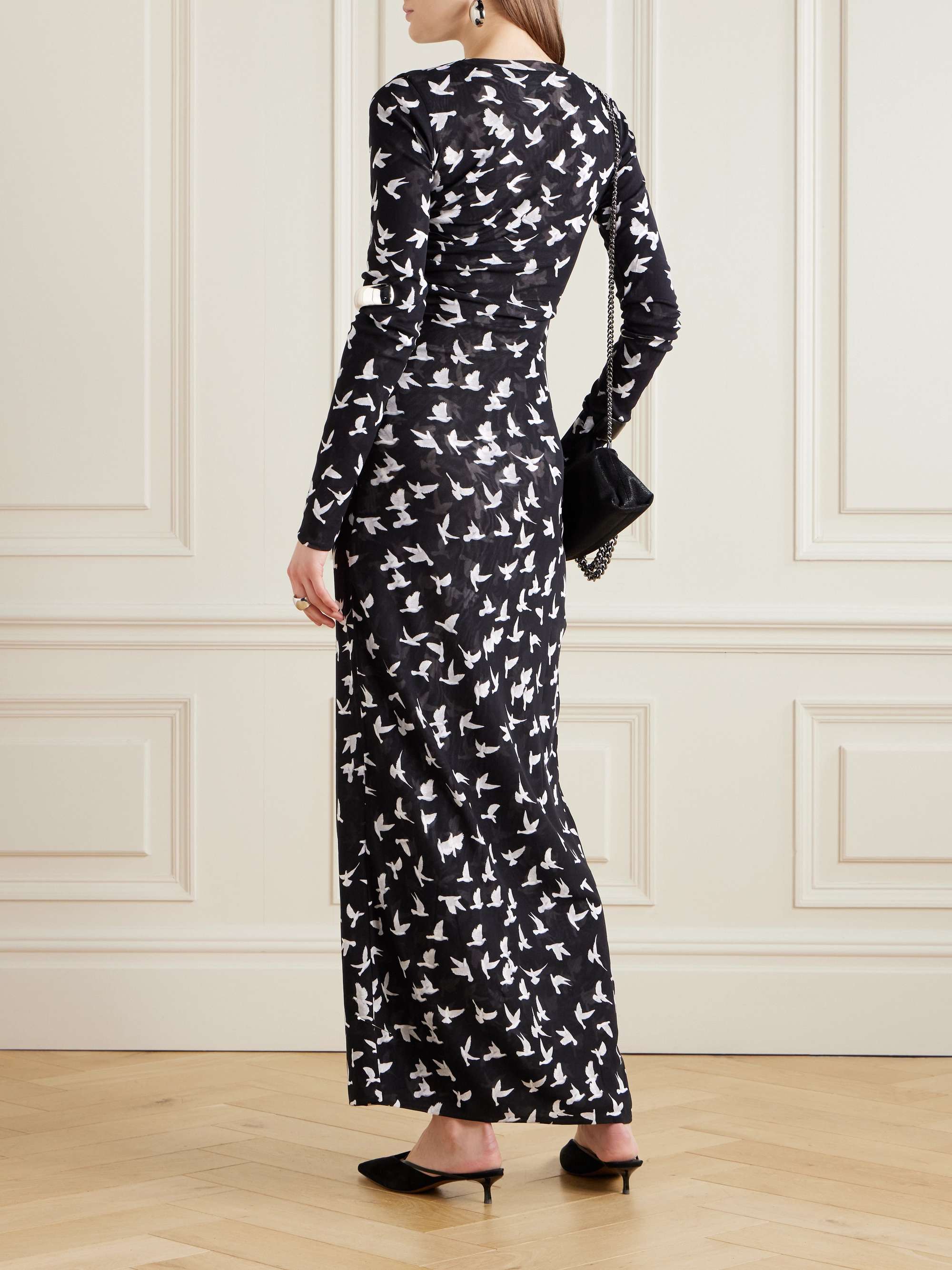 Printed stretch-tulle maxi dress view