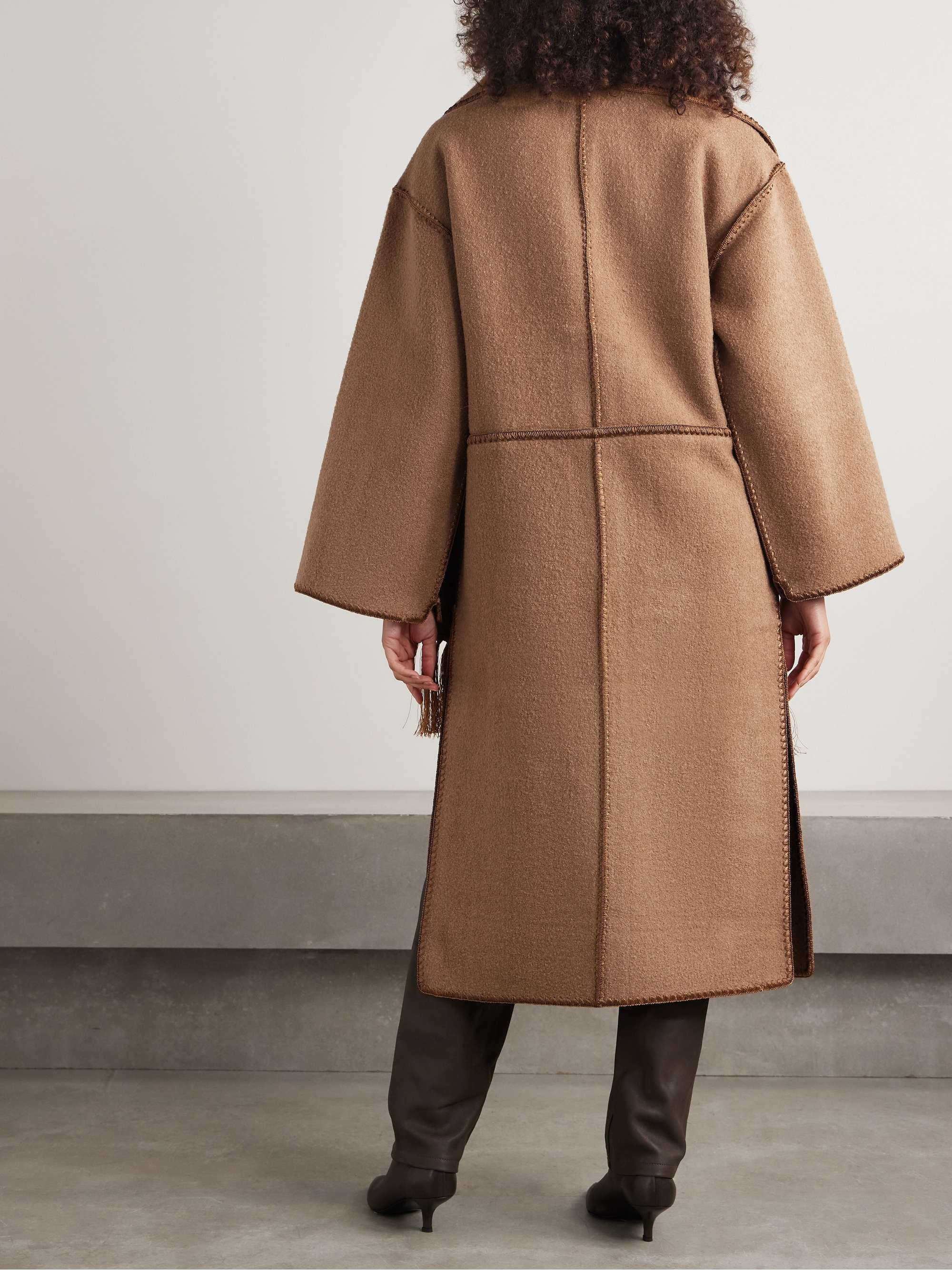 Draped fringed wool-blend bouclé coat view