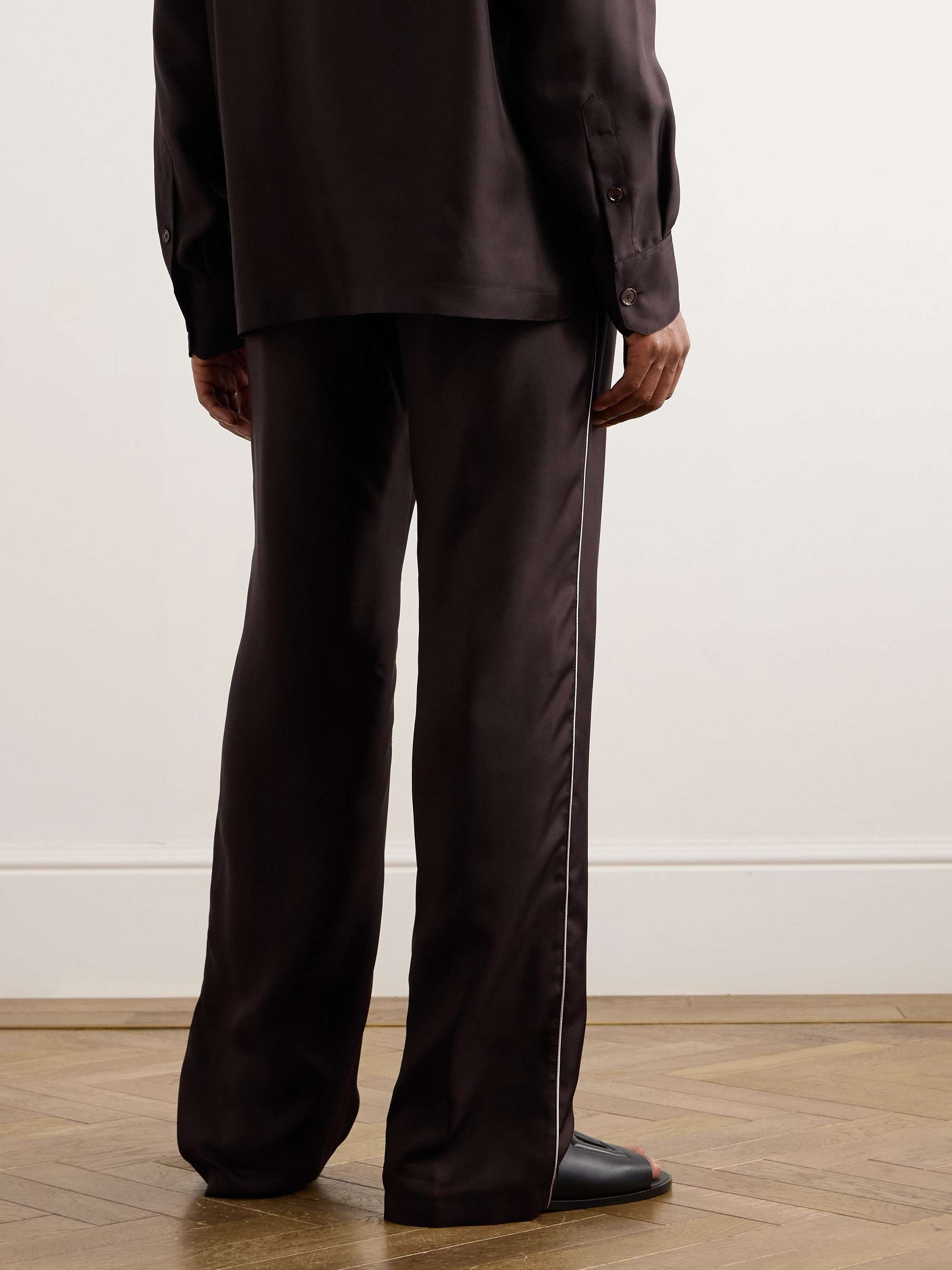 Logo-Embroidered Silk-Twill Pyjama Bottoms view