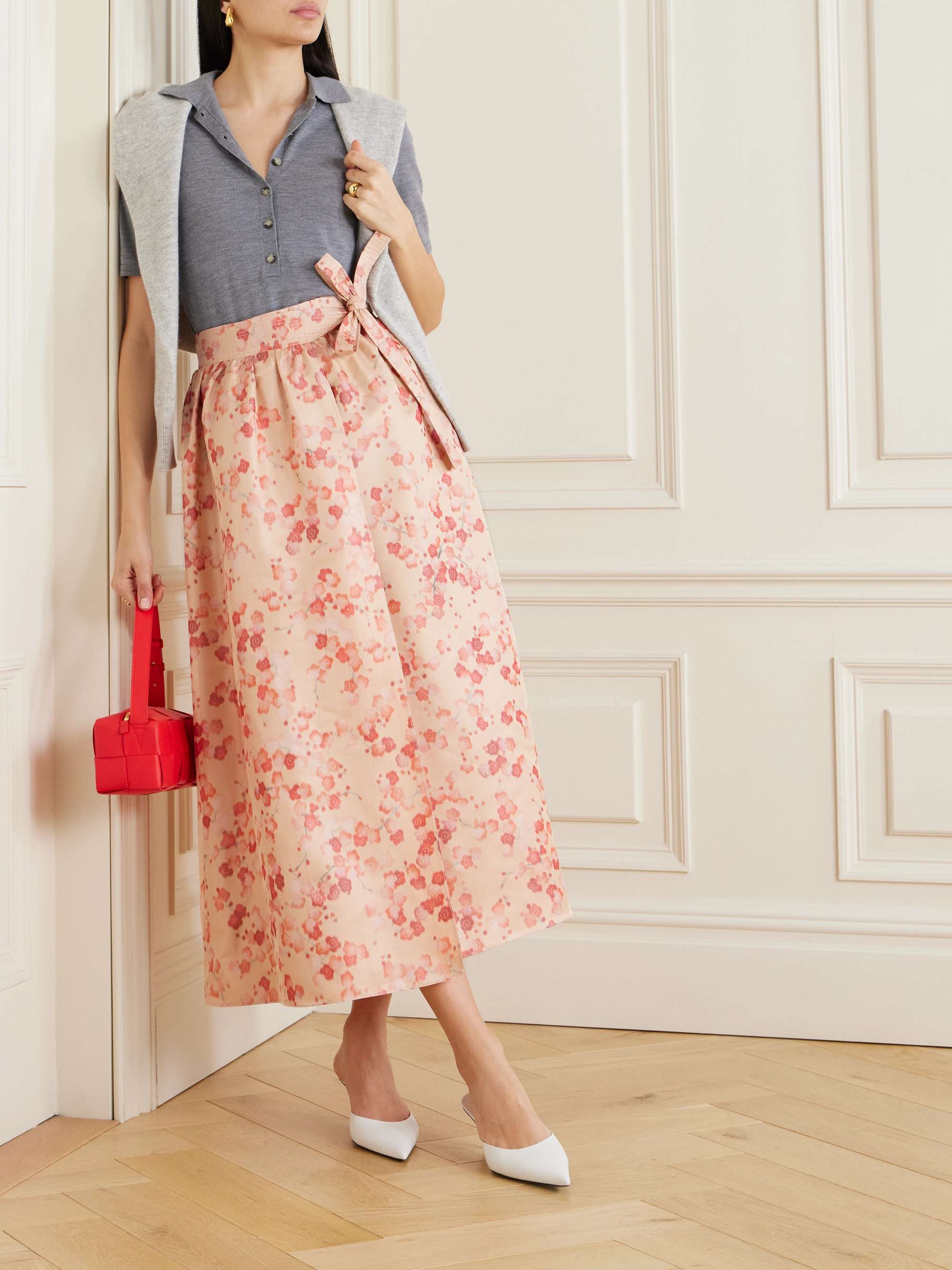 Leah gathered silk-jacquard midi wrap skirt view