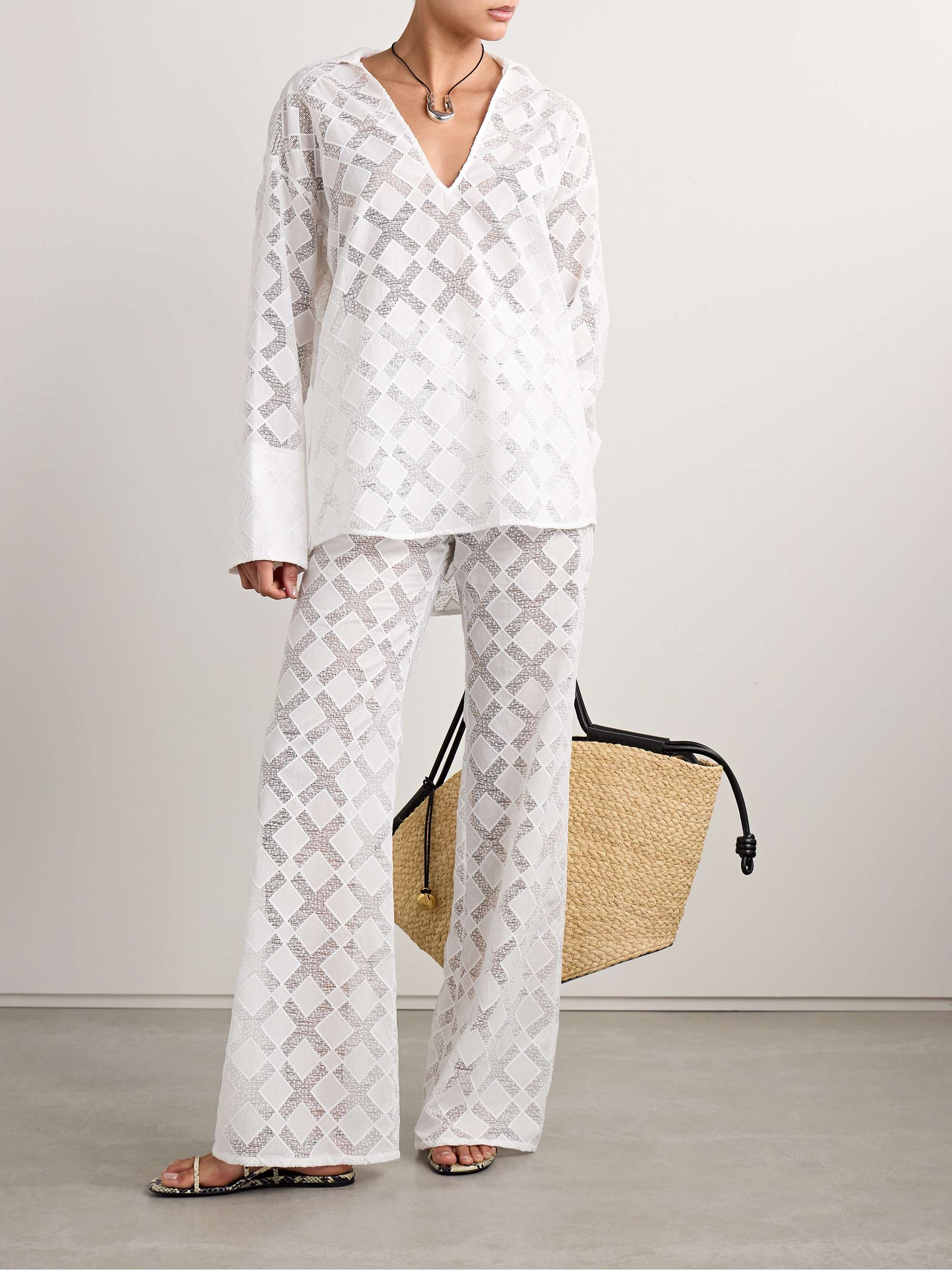 Kaia paneled gauze and voile straight-leg pants view