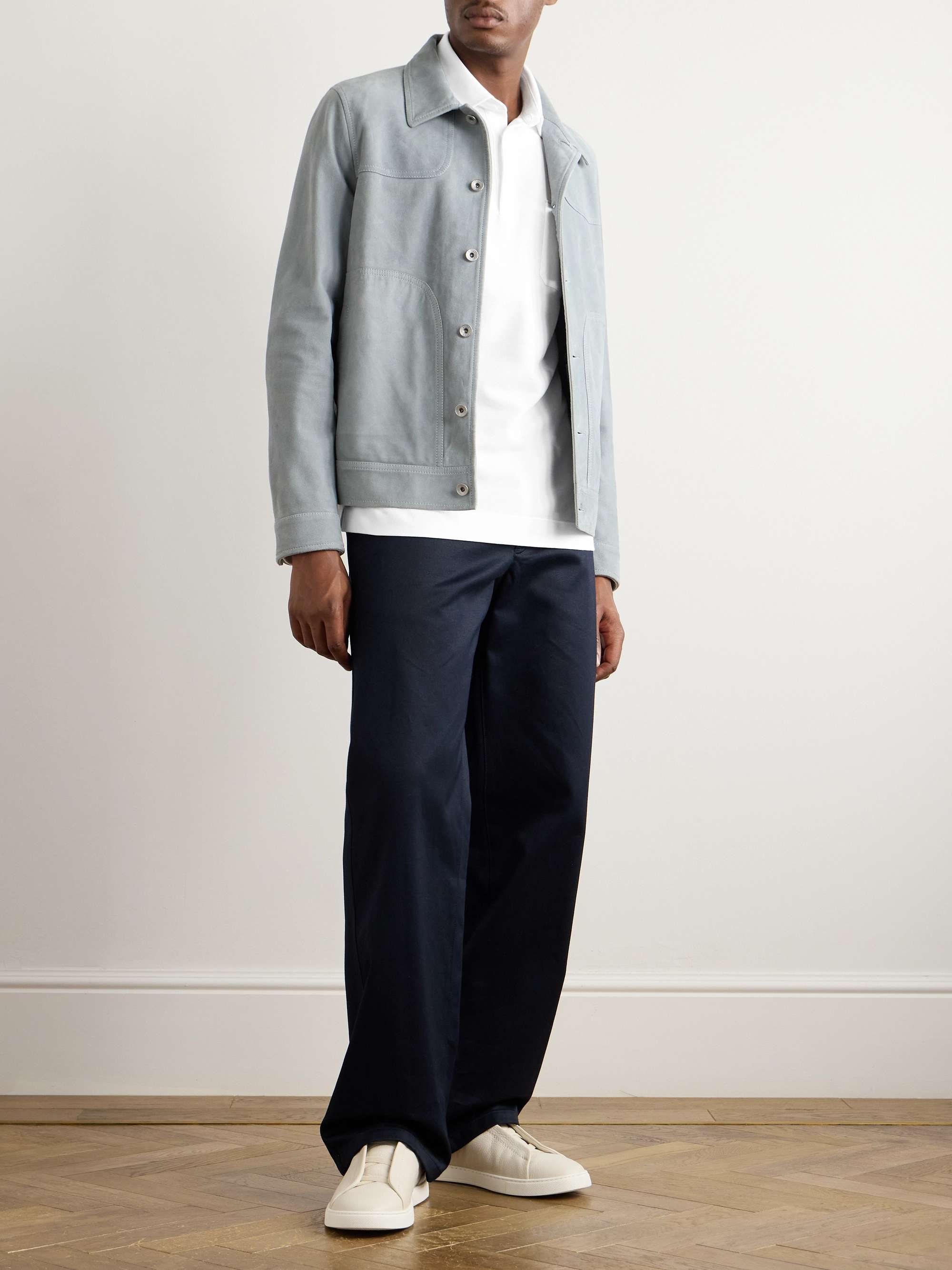 Slim-Fit Suede-Trimmed Cotton-Piqué Polo Shirt view