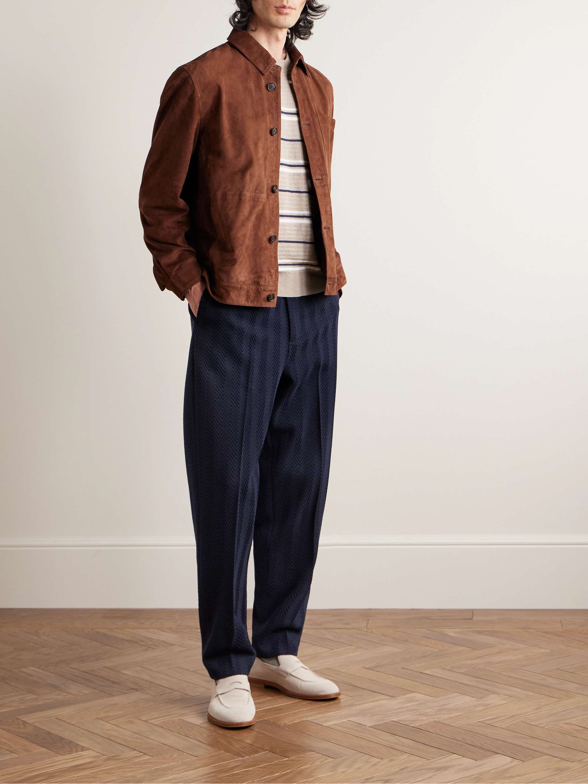 Raschel Tapered Cotton-Blend Jacquard Trousers view