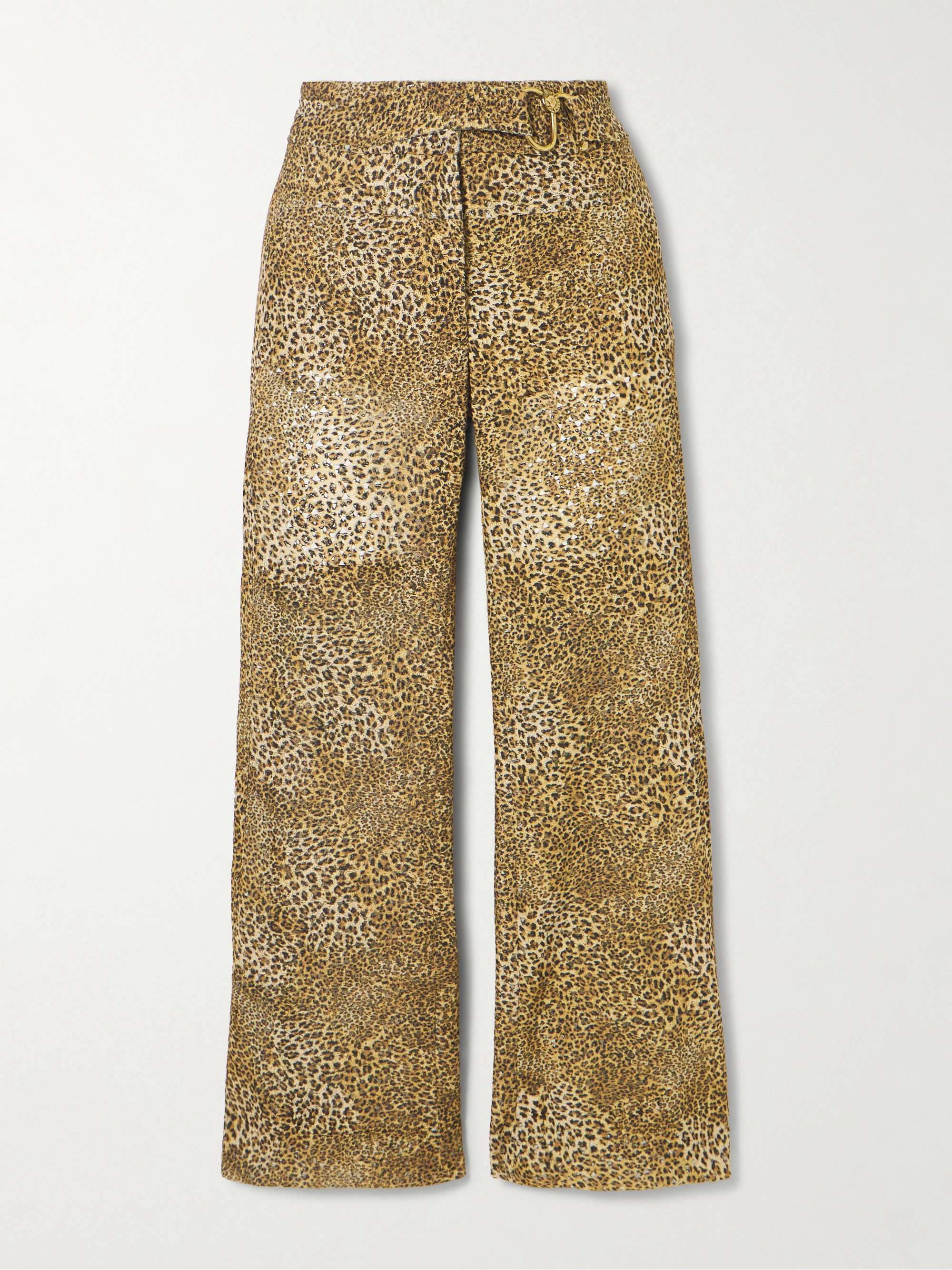 Chappy cropped belted leopard-print woven flared pants view