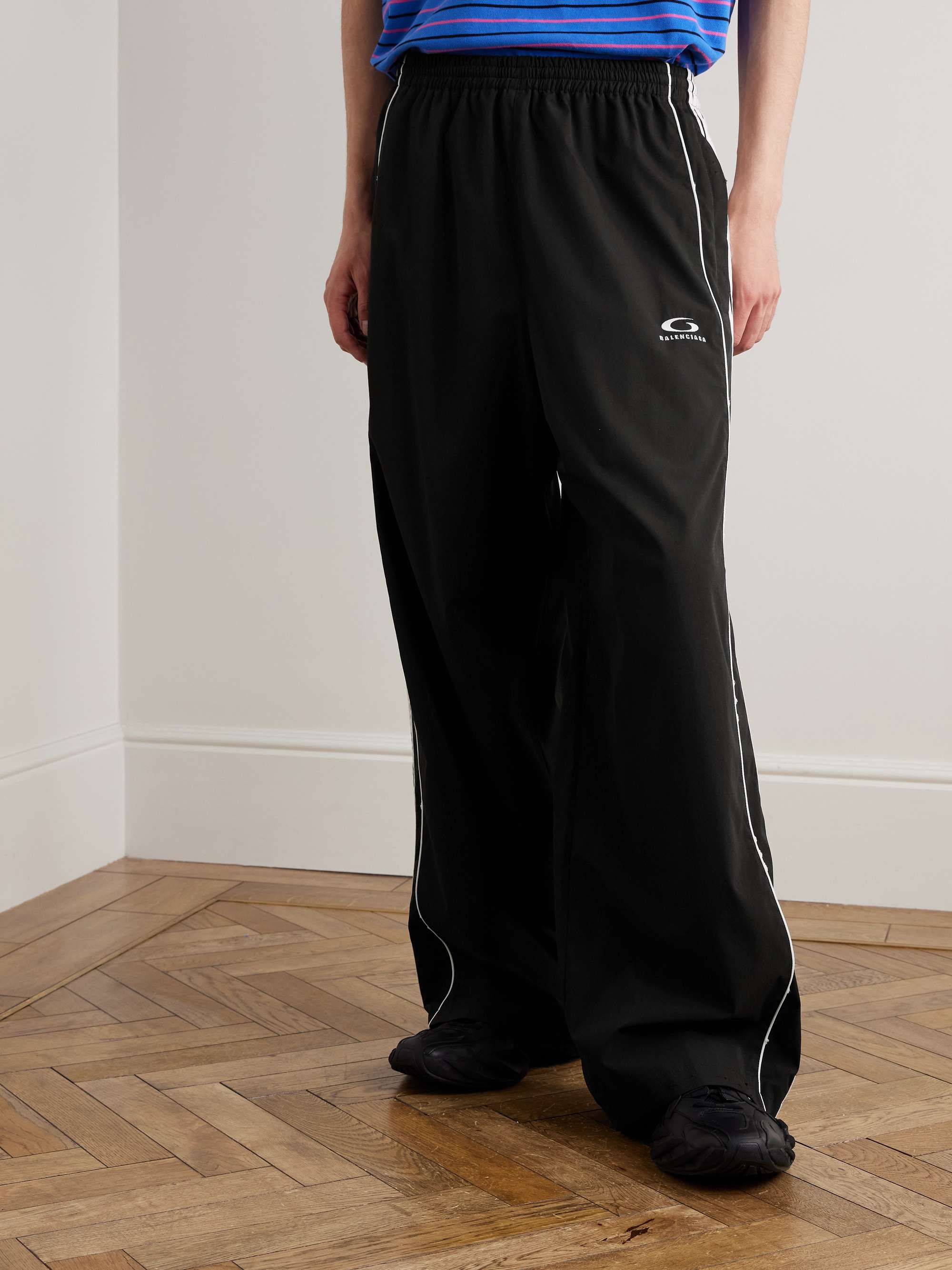 Straight-Leg Logo-Embroidered Striped Recycled-Shell Track Pants view