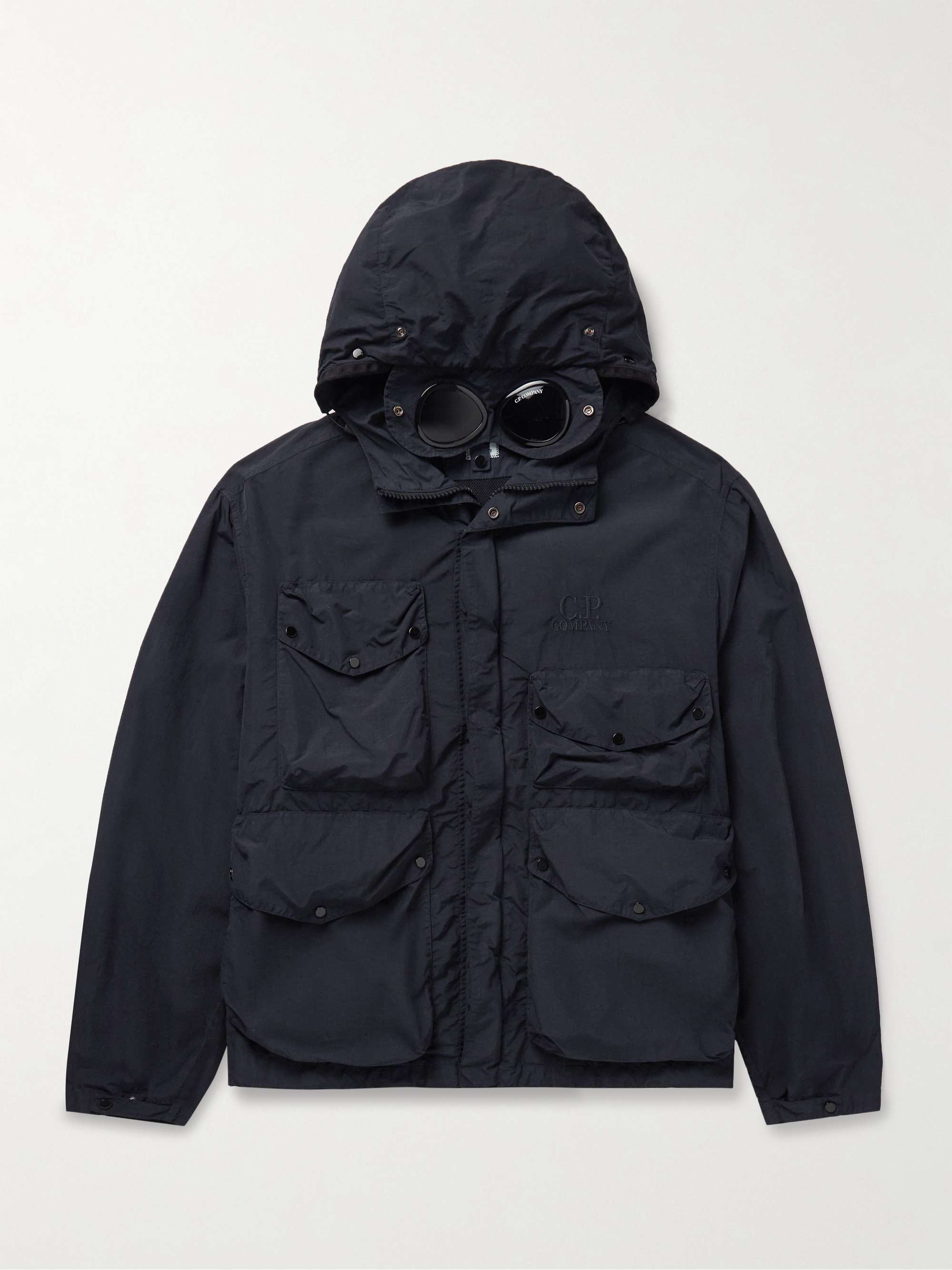 Goggle-Appliquéd Garment-Dyed Flatt Nylon Hooded Jacket view