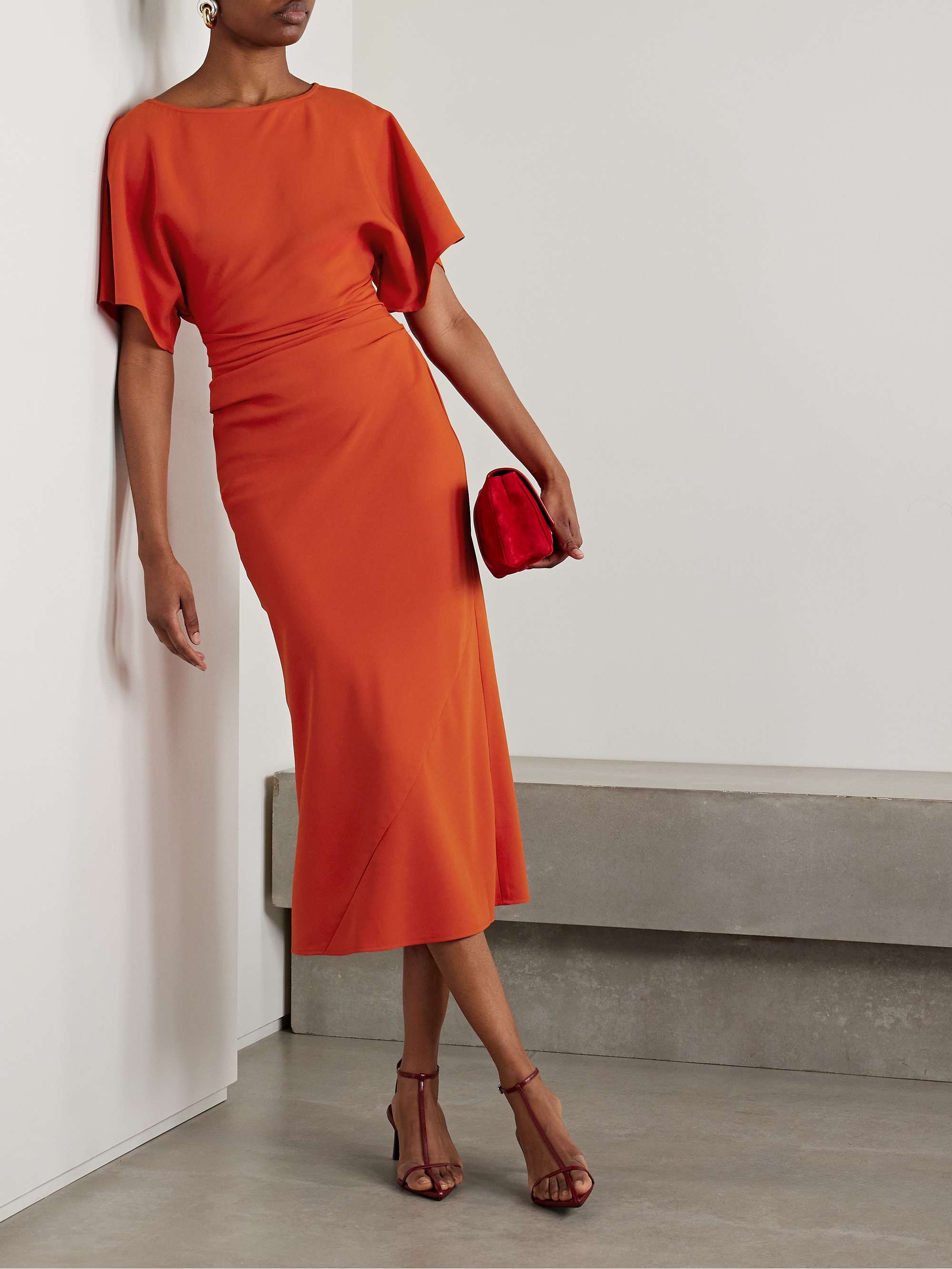 Amelie ruched crepe midi dress view
