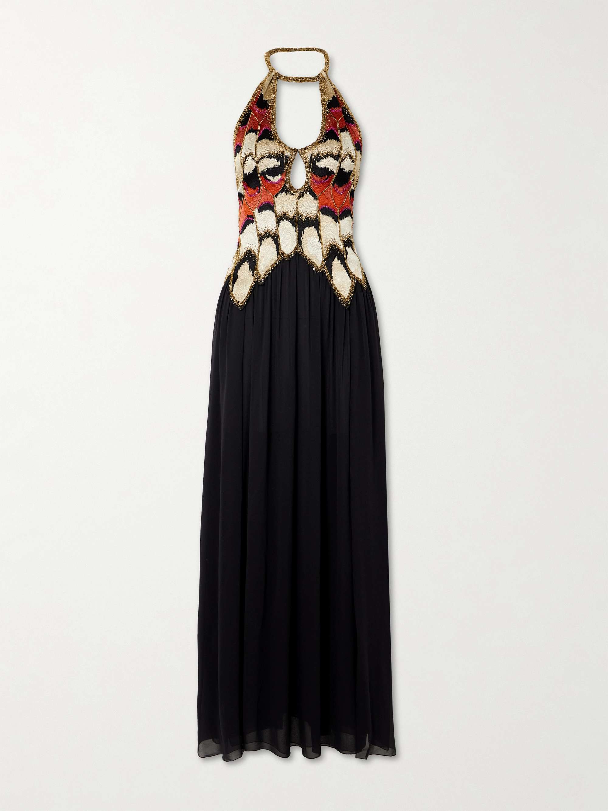 Alicia embellished cutout embroidered silk halterneck gown view