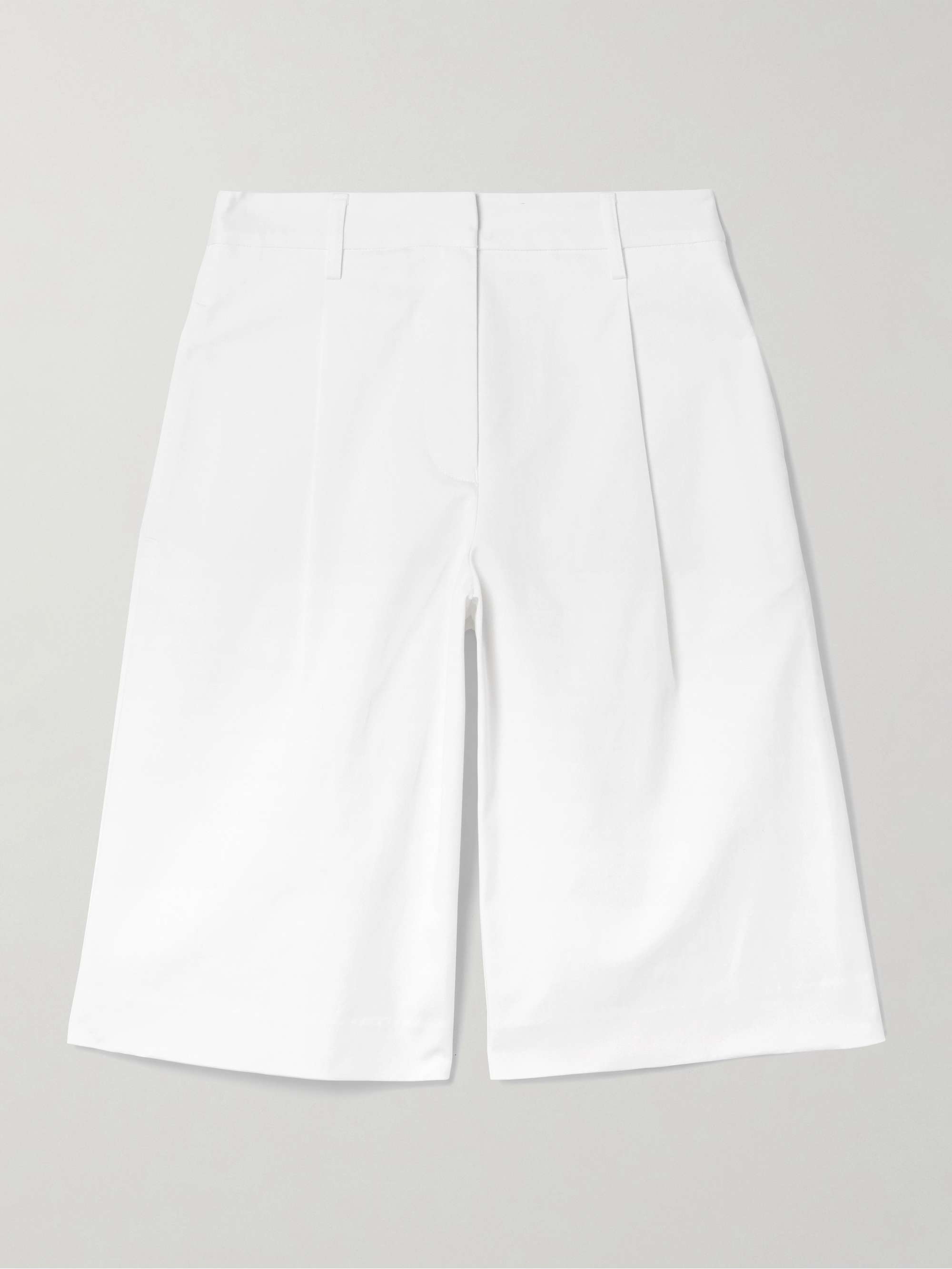 Pleated organic cotton-blend twill shorts view