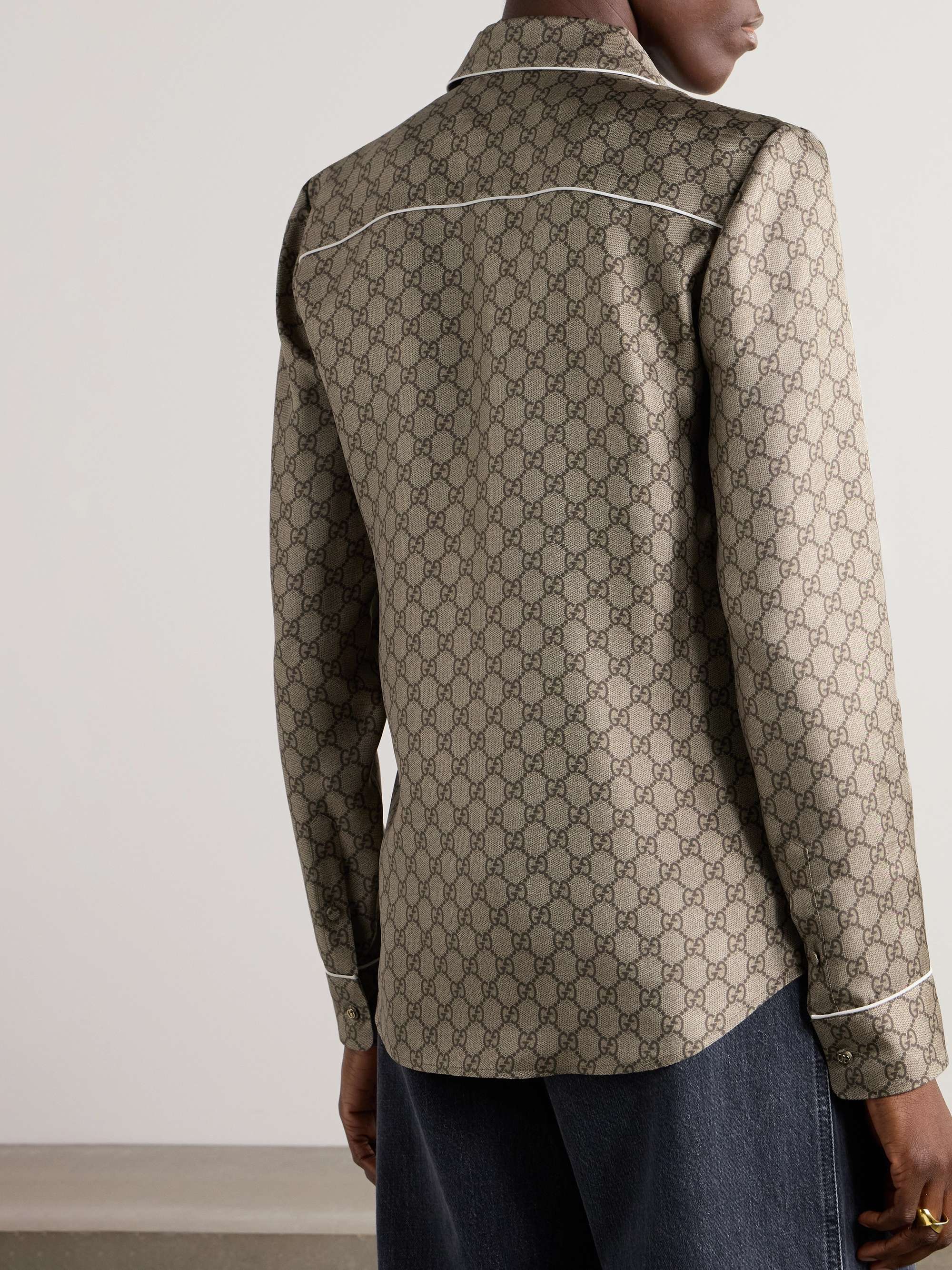 Monogram-print silk-satin shirt view
