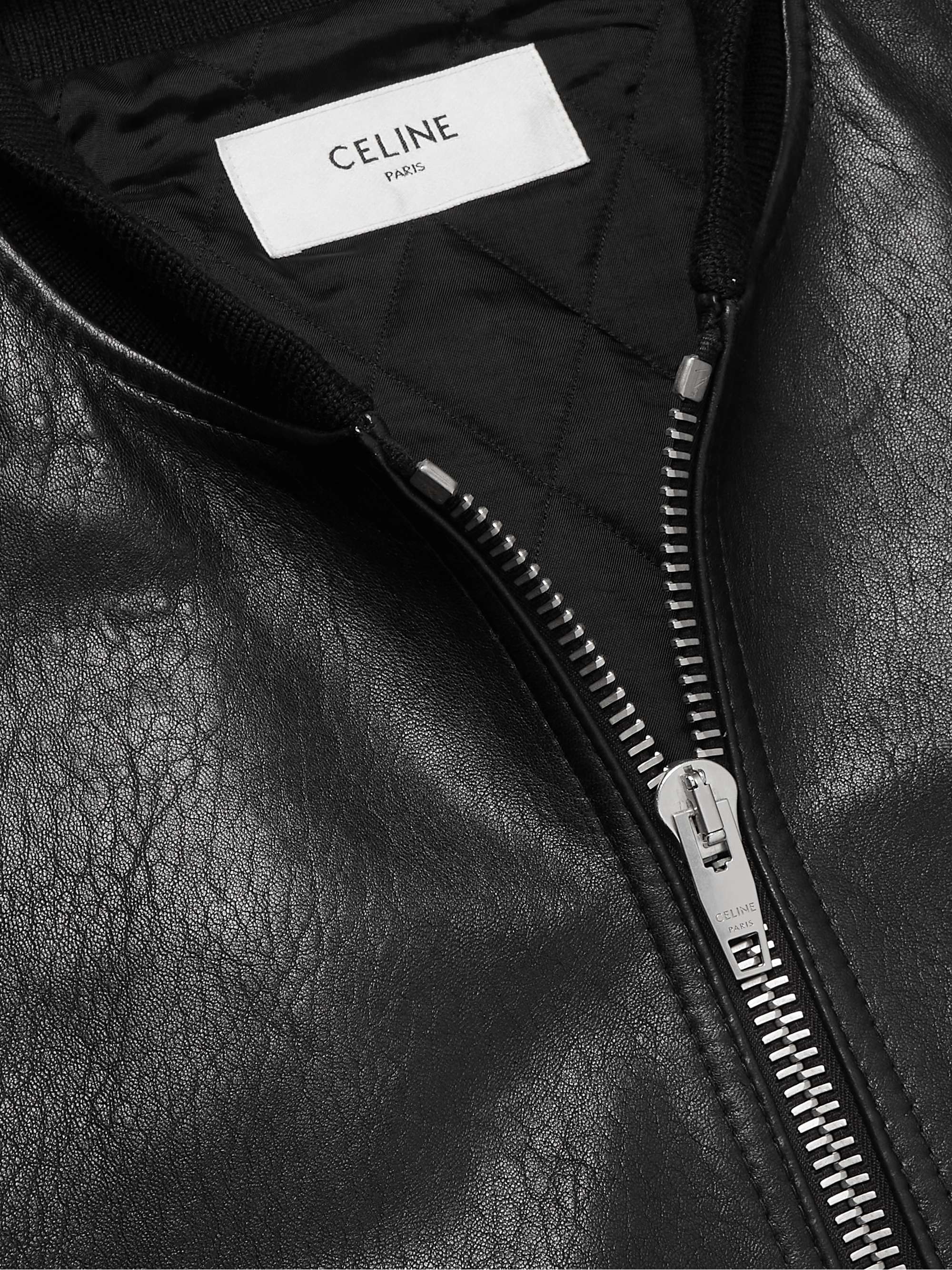 Studded Logo-Print Leather Bomber Jacket view