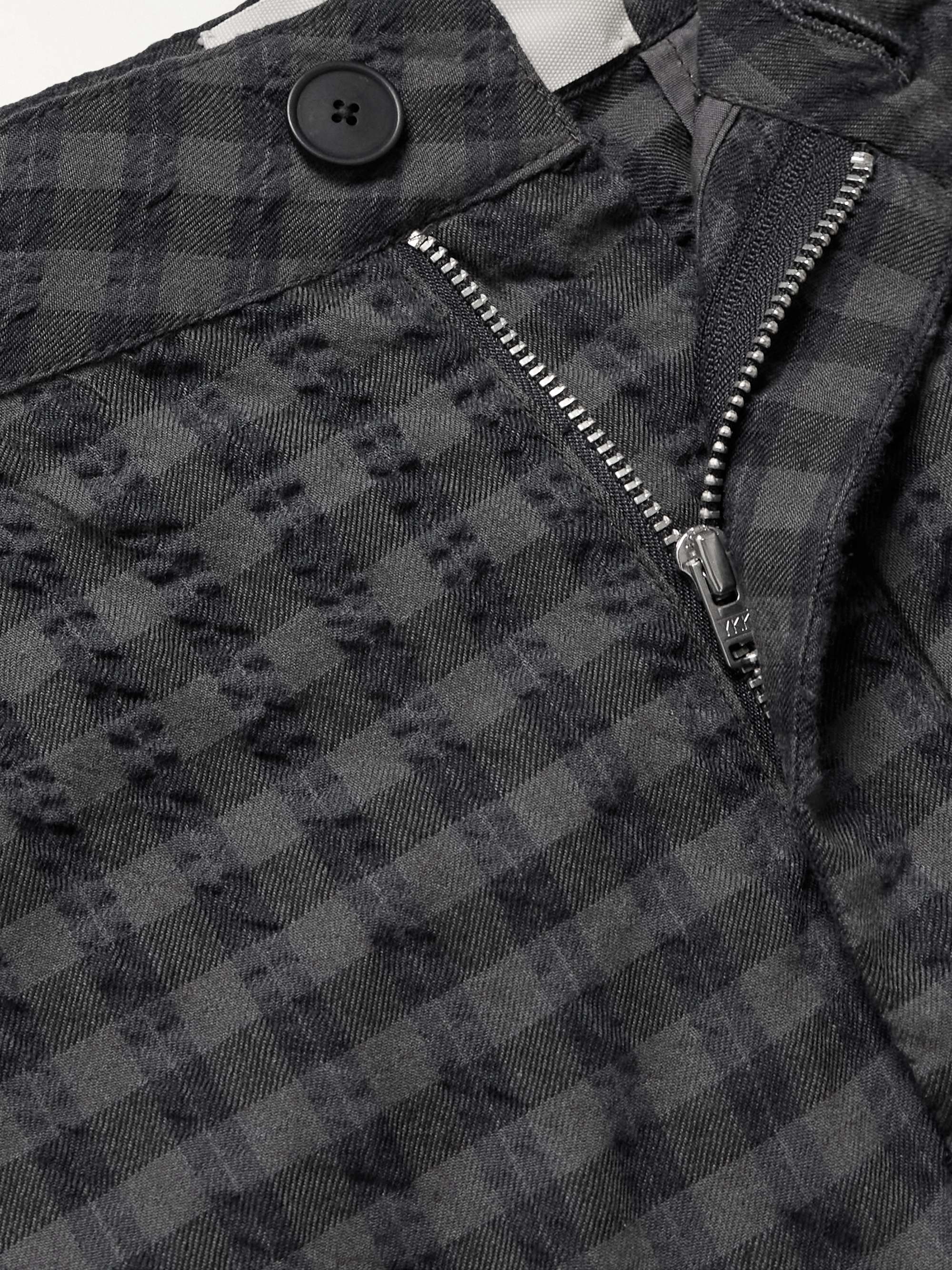 Wide-Leg Pleated Checked Seersucker Trousers view