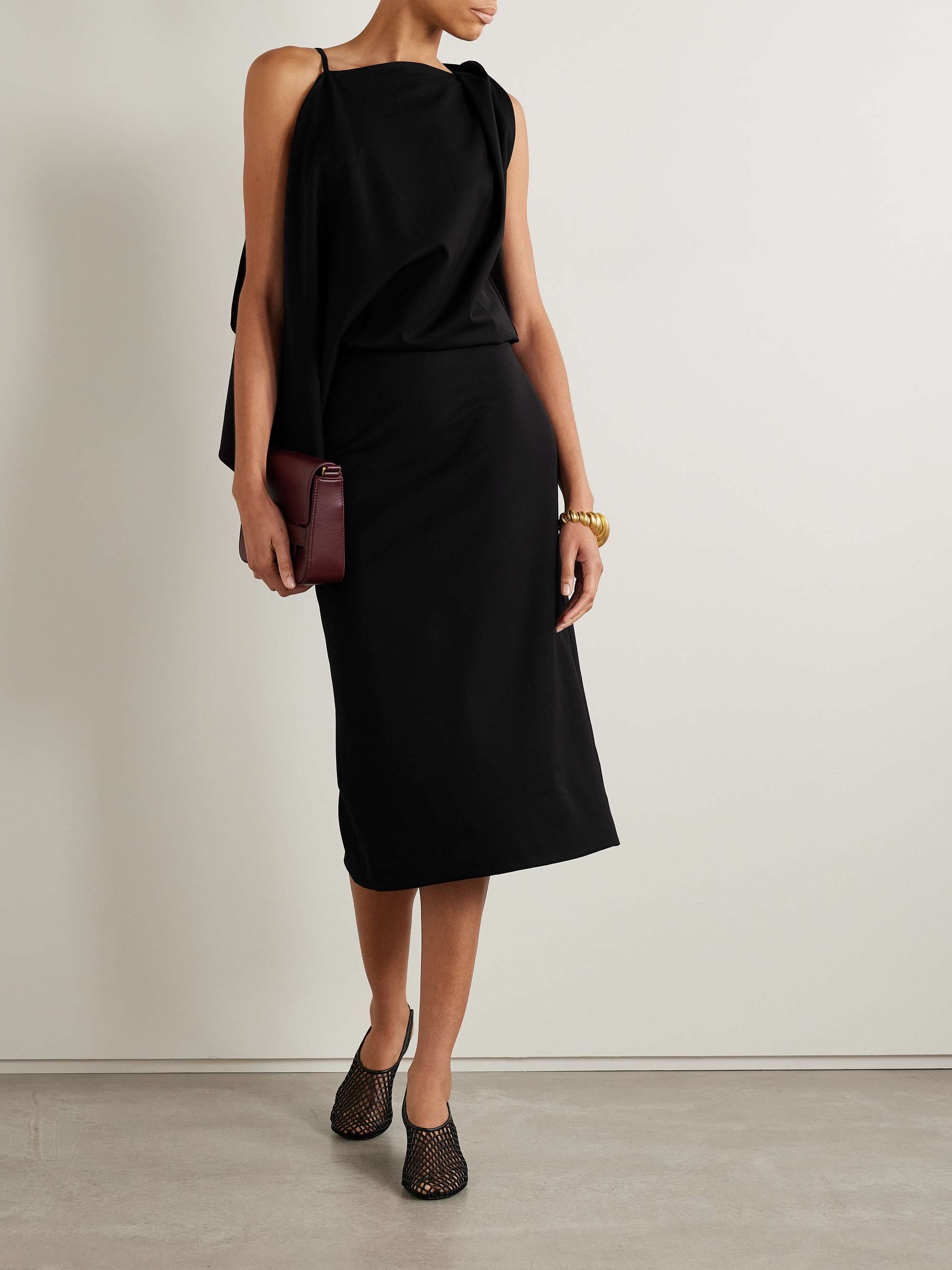Elena draped asymmetric wool-blend gabardine midi dress view