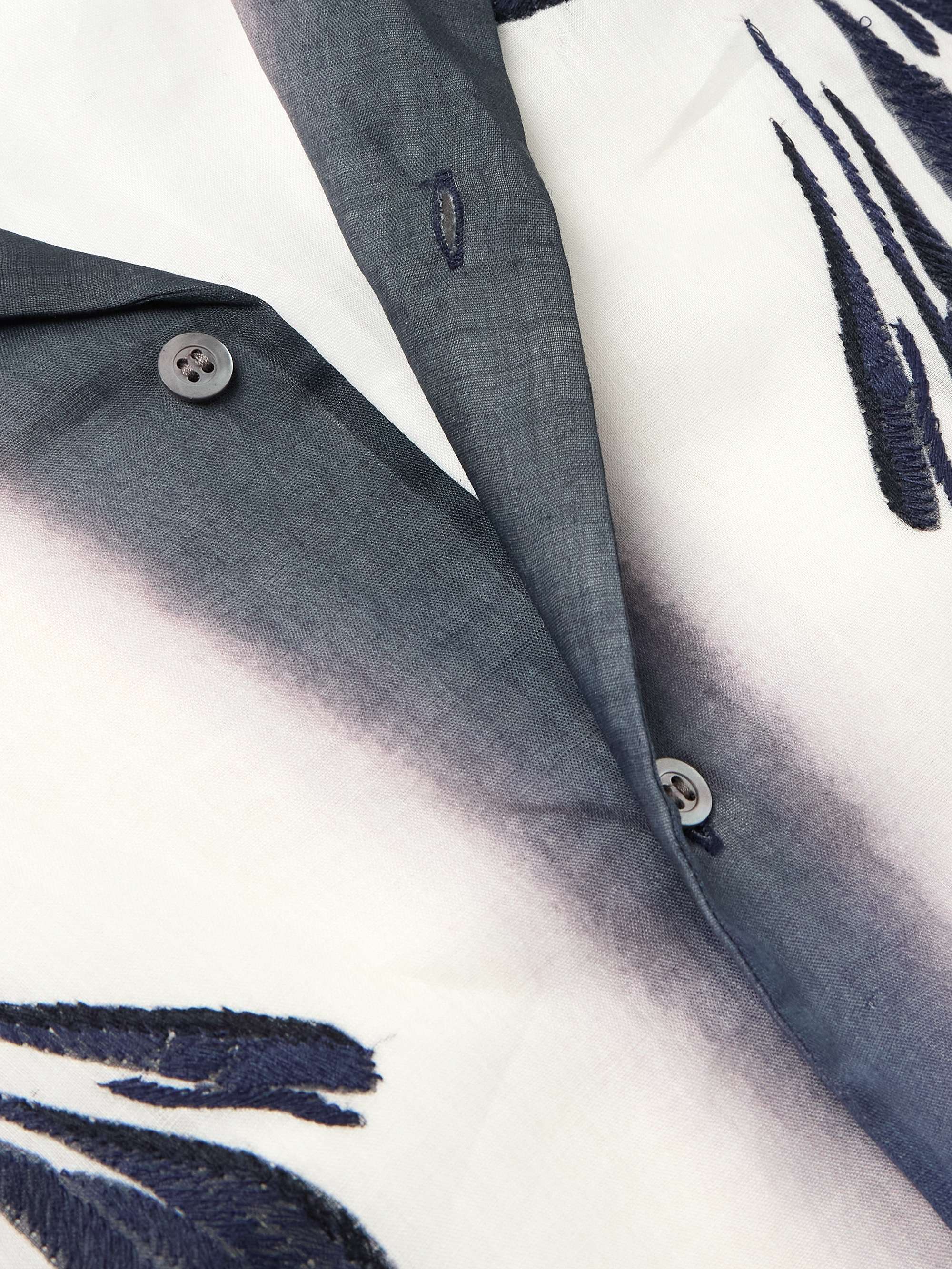 Camp-Collar Embroidered Dégradé Ramie Shirt view