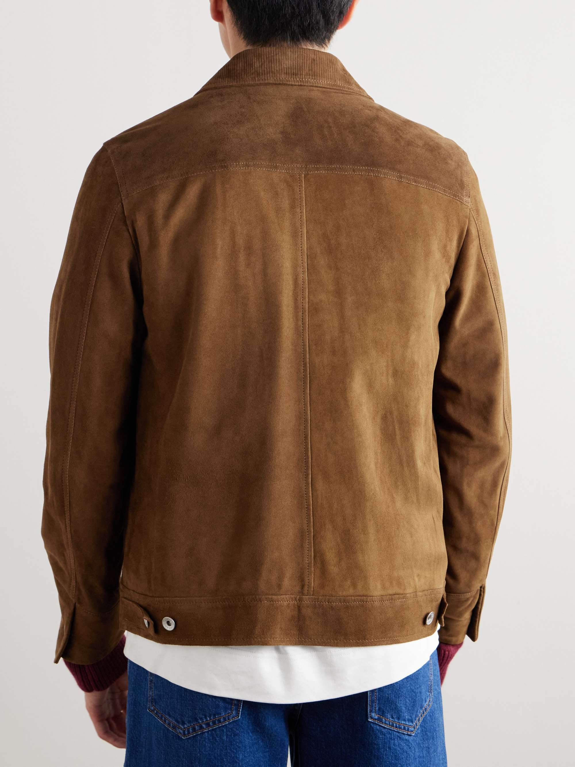 Dylan Corduroy-Trimmed Suede Trucker Jacket view