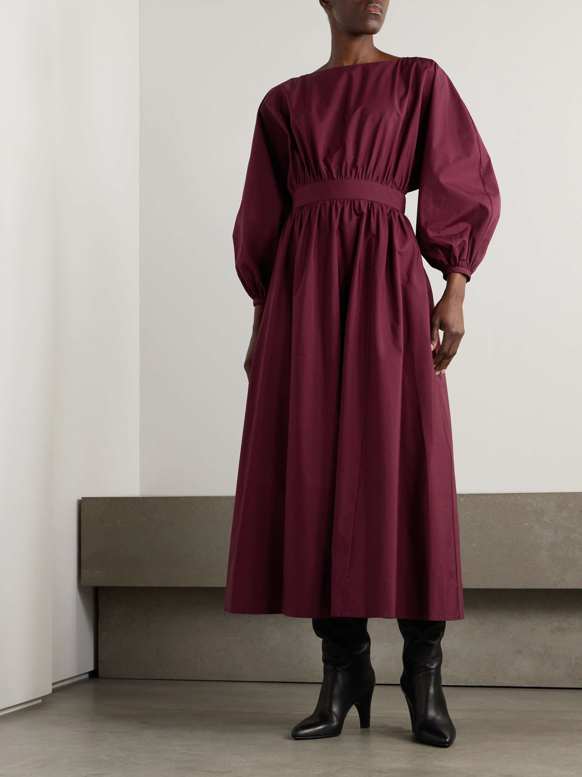 Ahmose gathered cotton-poplin midi dress view