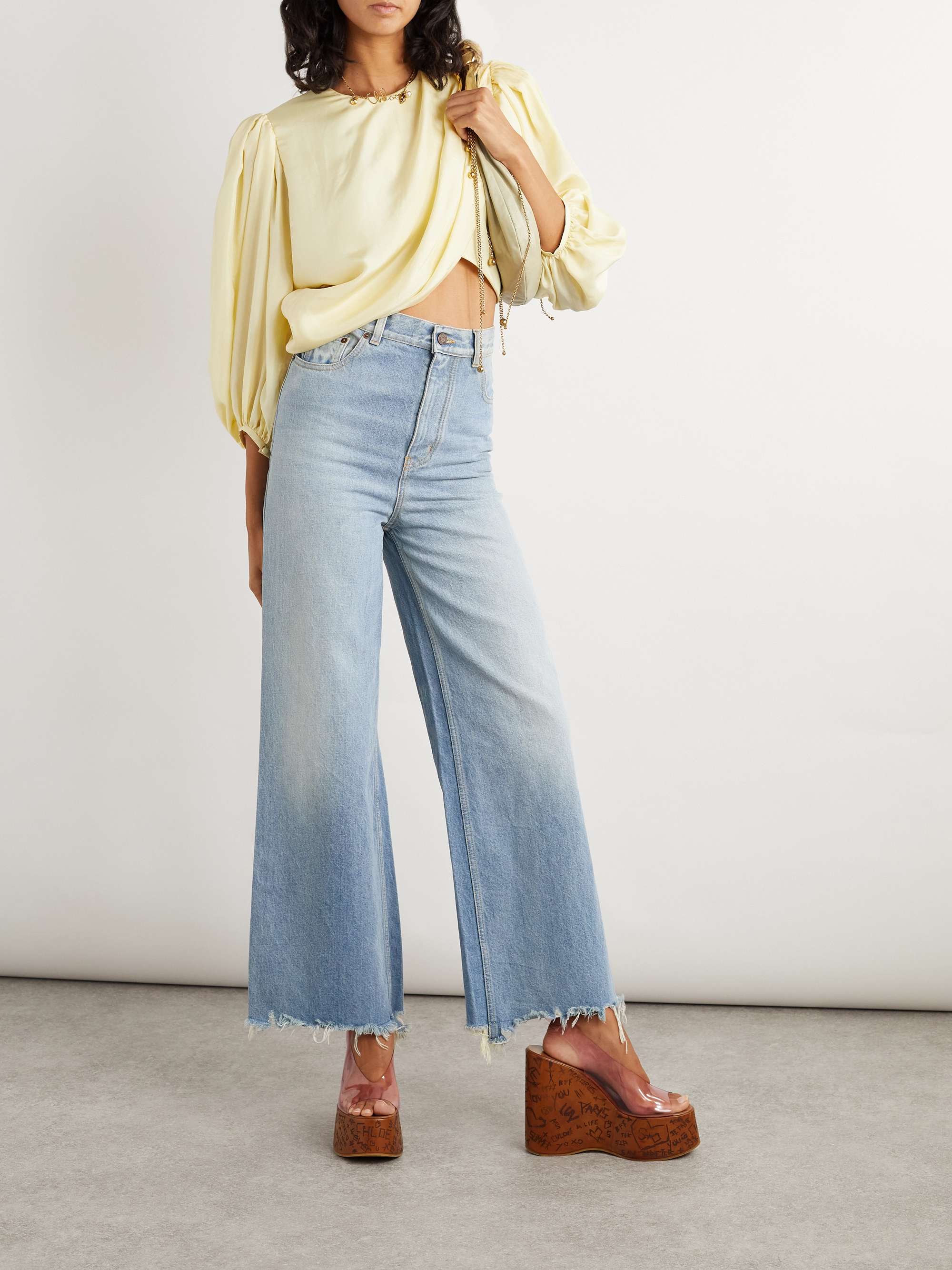 Draped wrap-effect cropped silk-satin blouse view