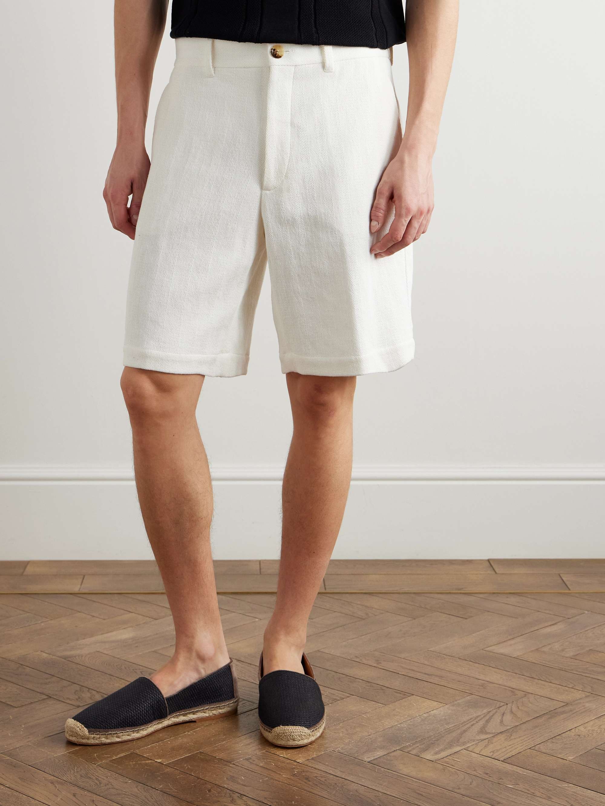 Straight-Leg Herringbone Cotton and Linen-Blend Bermuda Shorts view