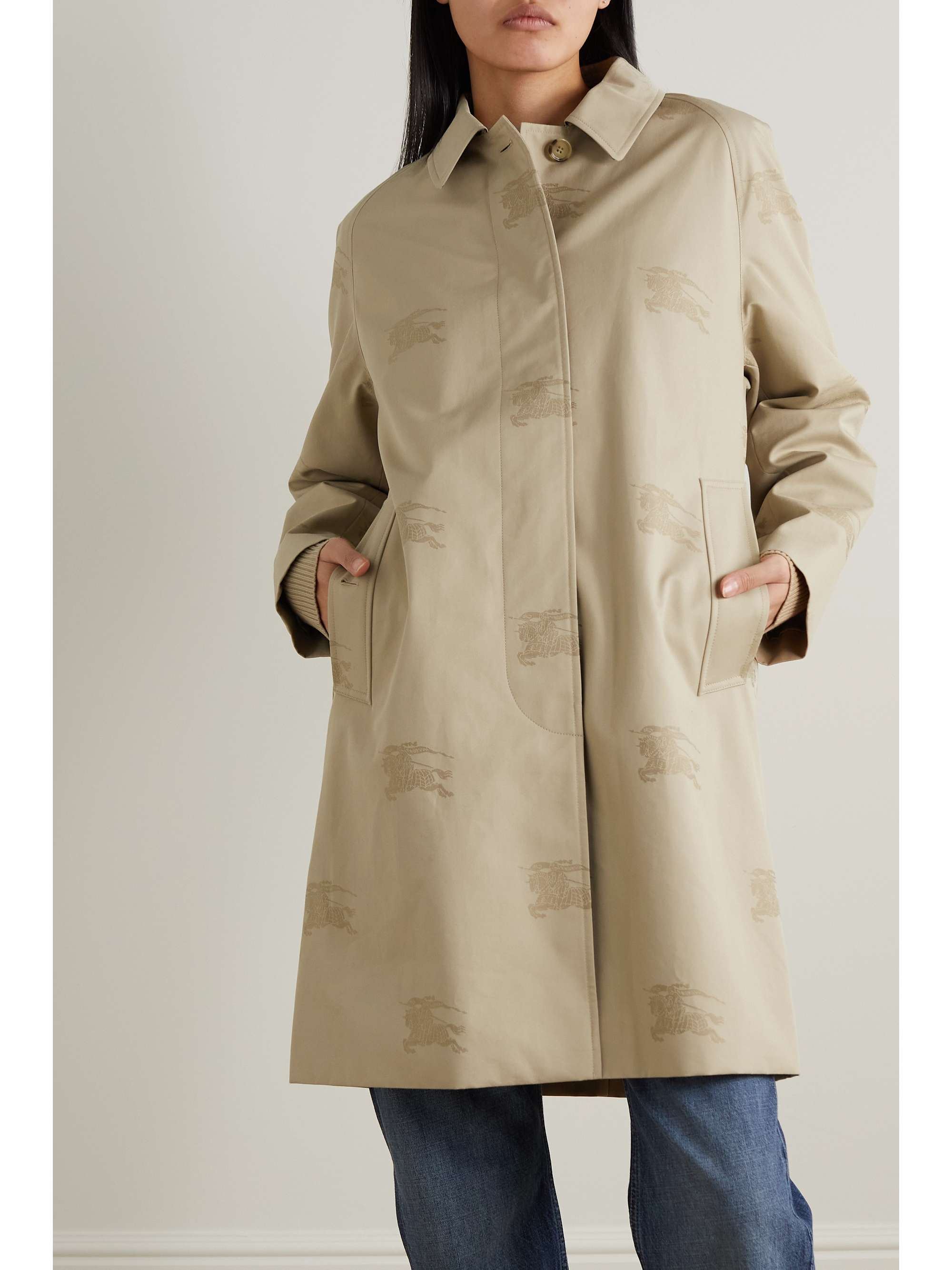 Cotton-garbadine jacquard trench coat view