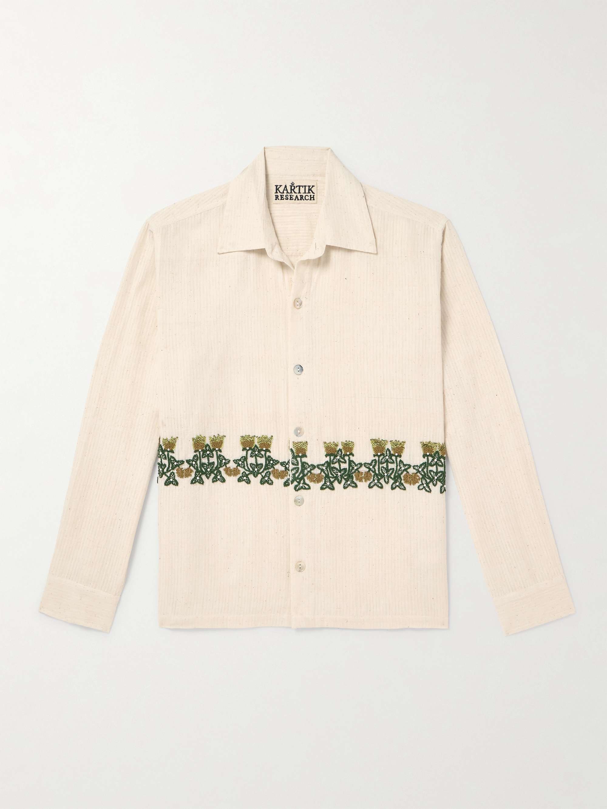 Camp-Collar Embellished Embroidered Cotton-Gauze Shirt view