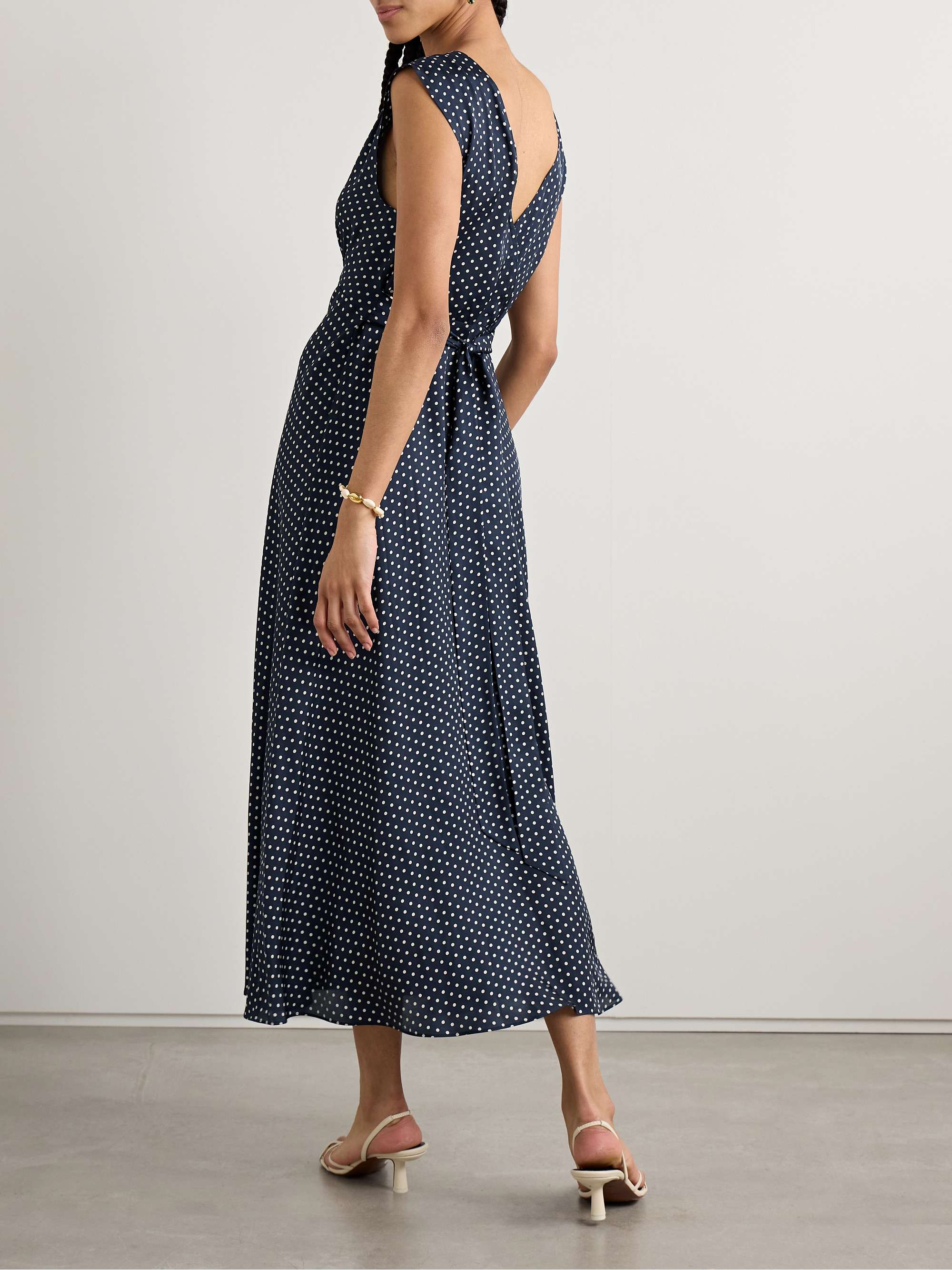 Tahlia belted polka-dot silk-blend twill midi dress view