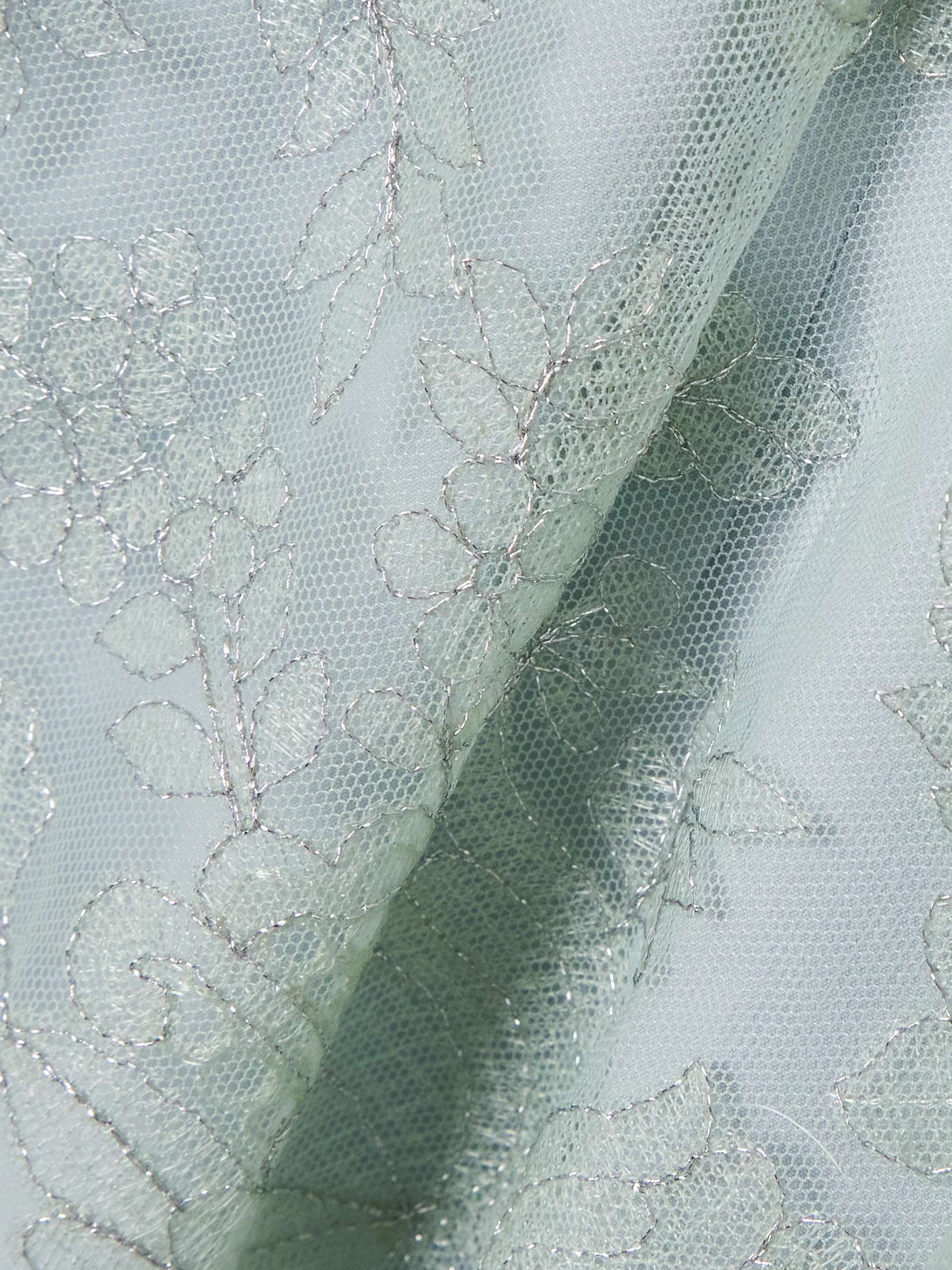 Asymmetric draped crepon-trimmed embroidered tulle midi dress view
