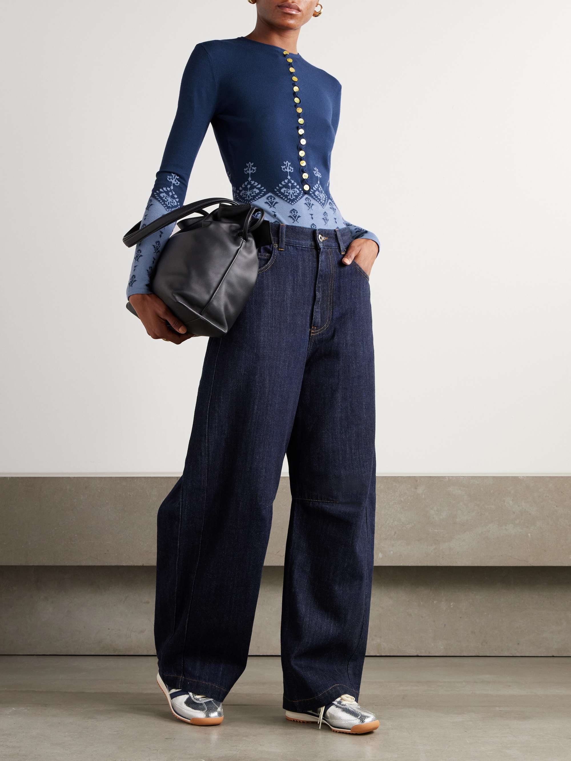Ruffled jacquard-knit sweater view