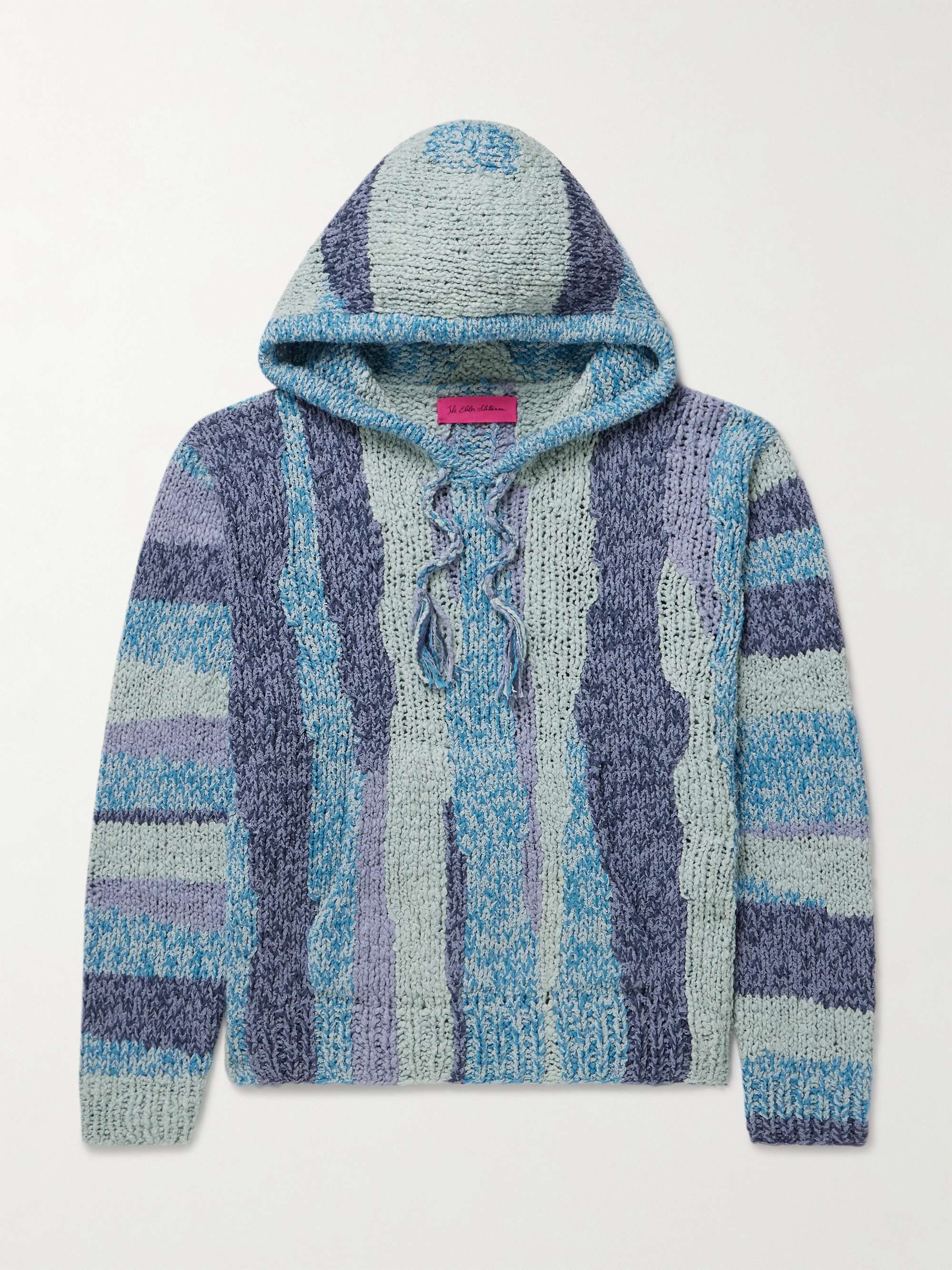 Tasselled Striped Crocheted Organic Cotton Hoodie view