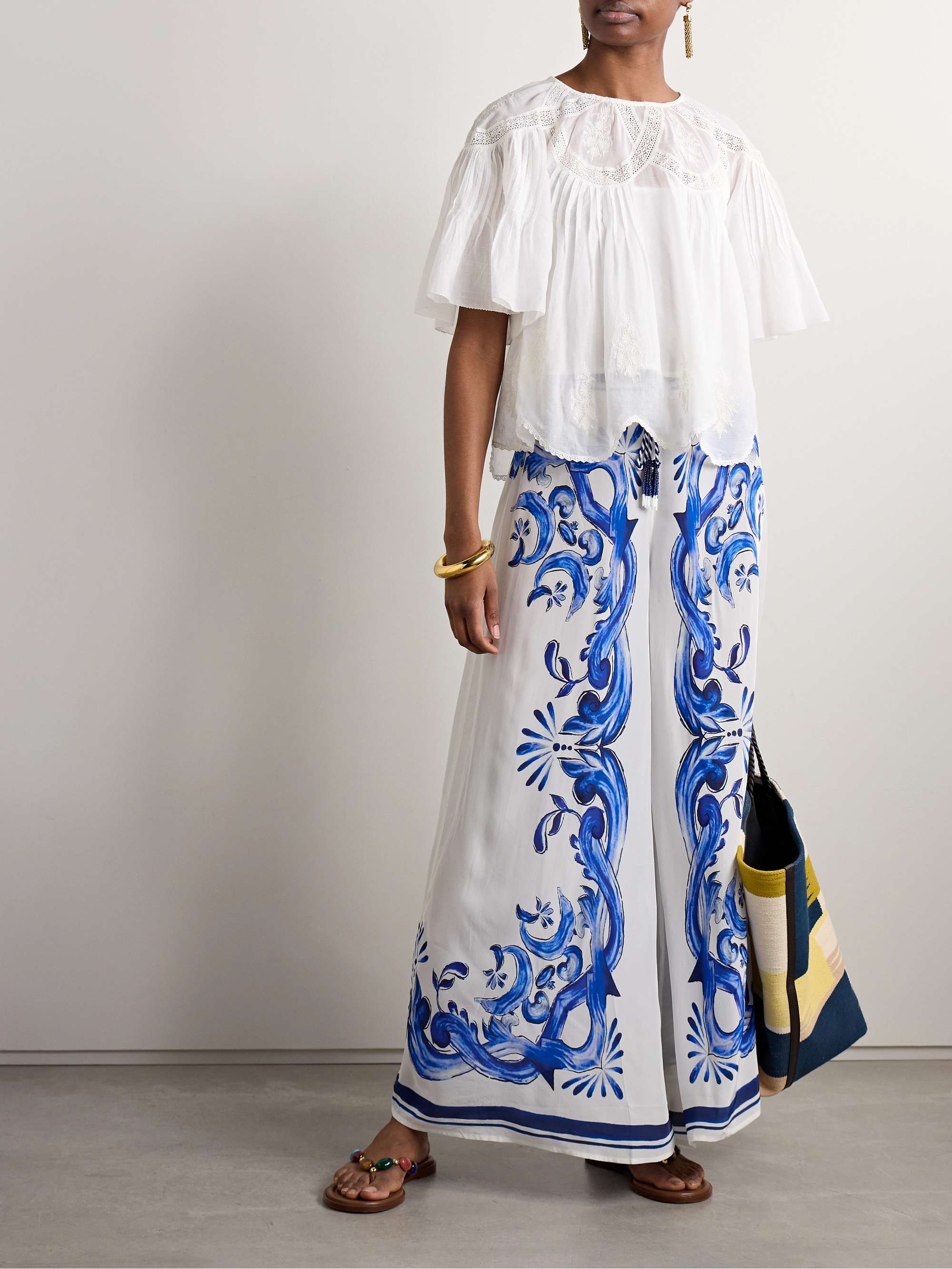 Crochet-trimmed embroidered cotton-voile blouse view