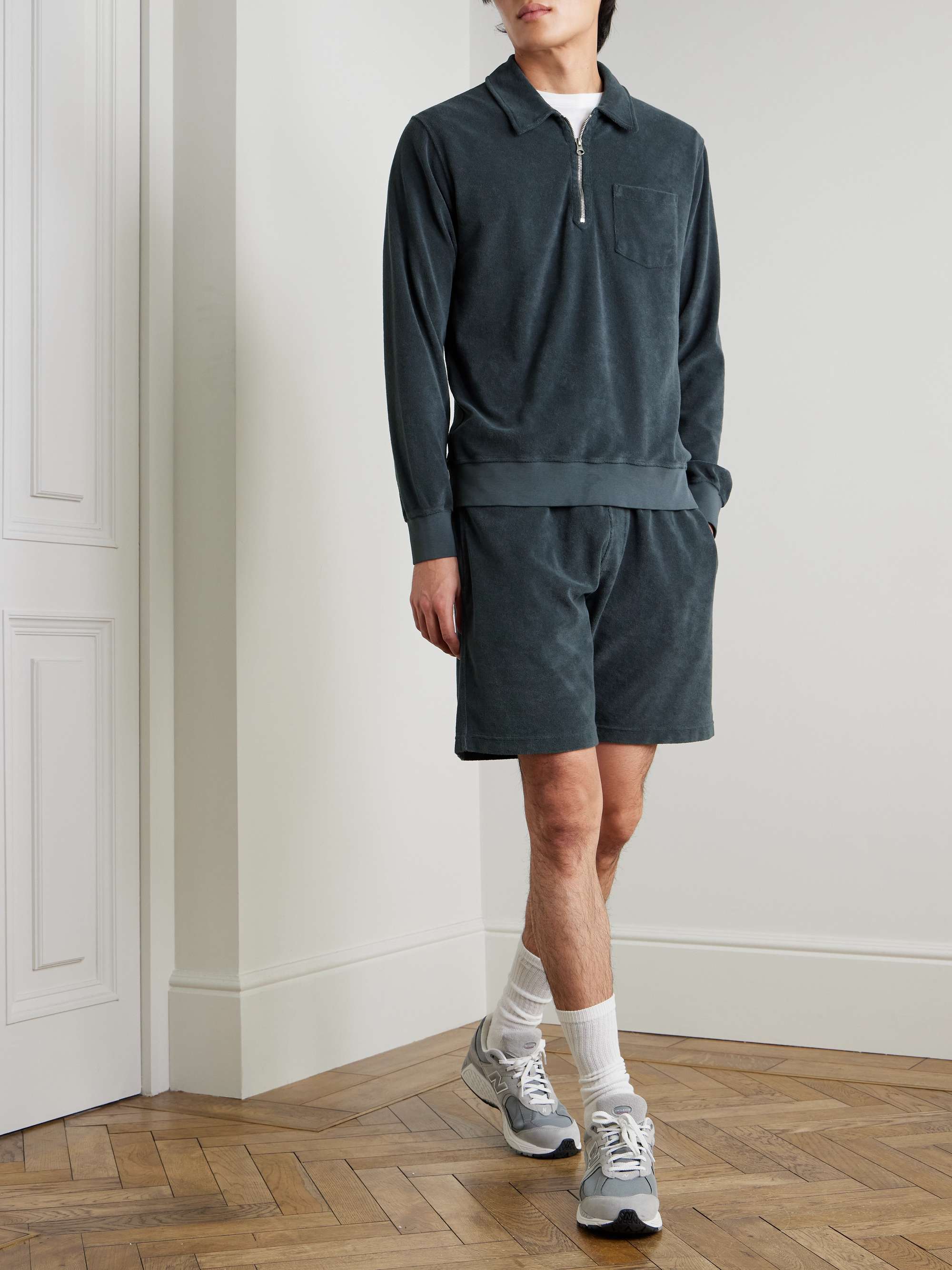 Cotton-Blend Terry Half-Zip Sweatshirt view