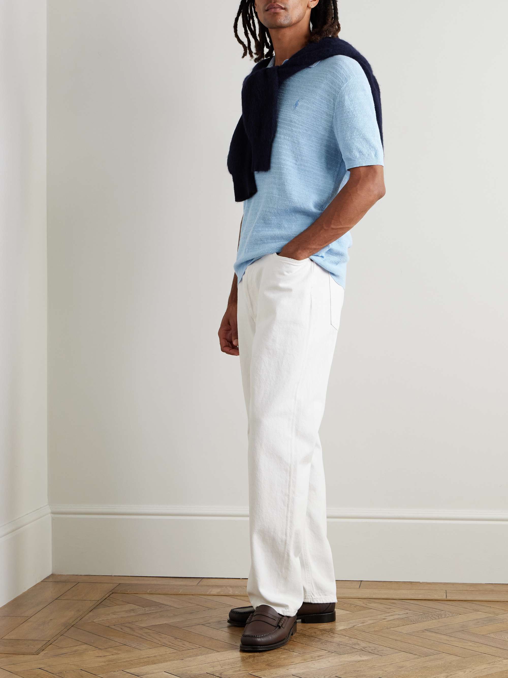 Logo-Embroidered Cotton and Linen-Blend Polo Shirt view