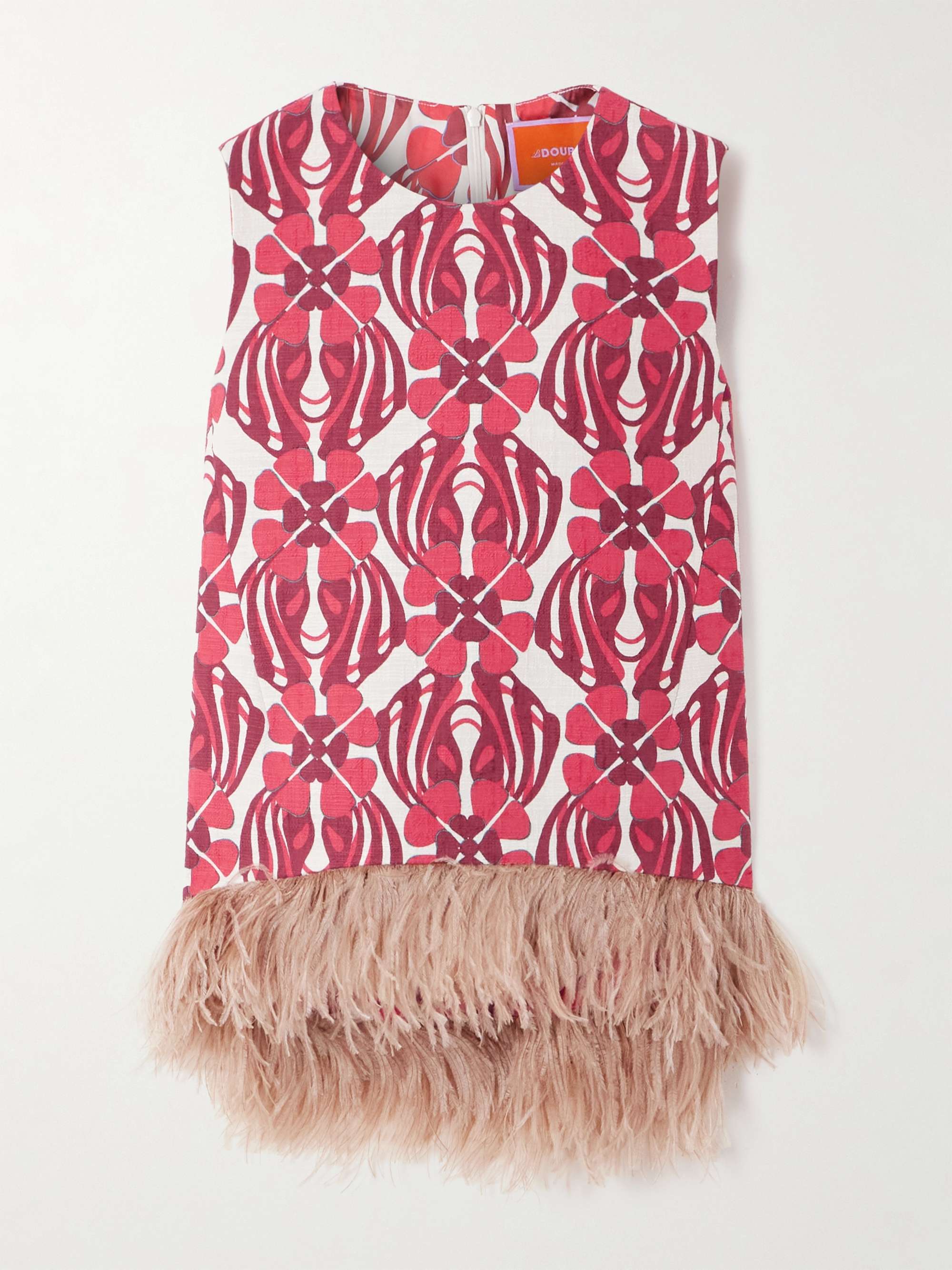 Icon La Scala feather-trimmed printed stretch-cotton tweed top view