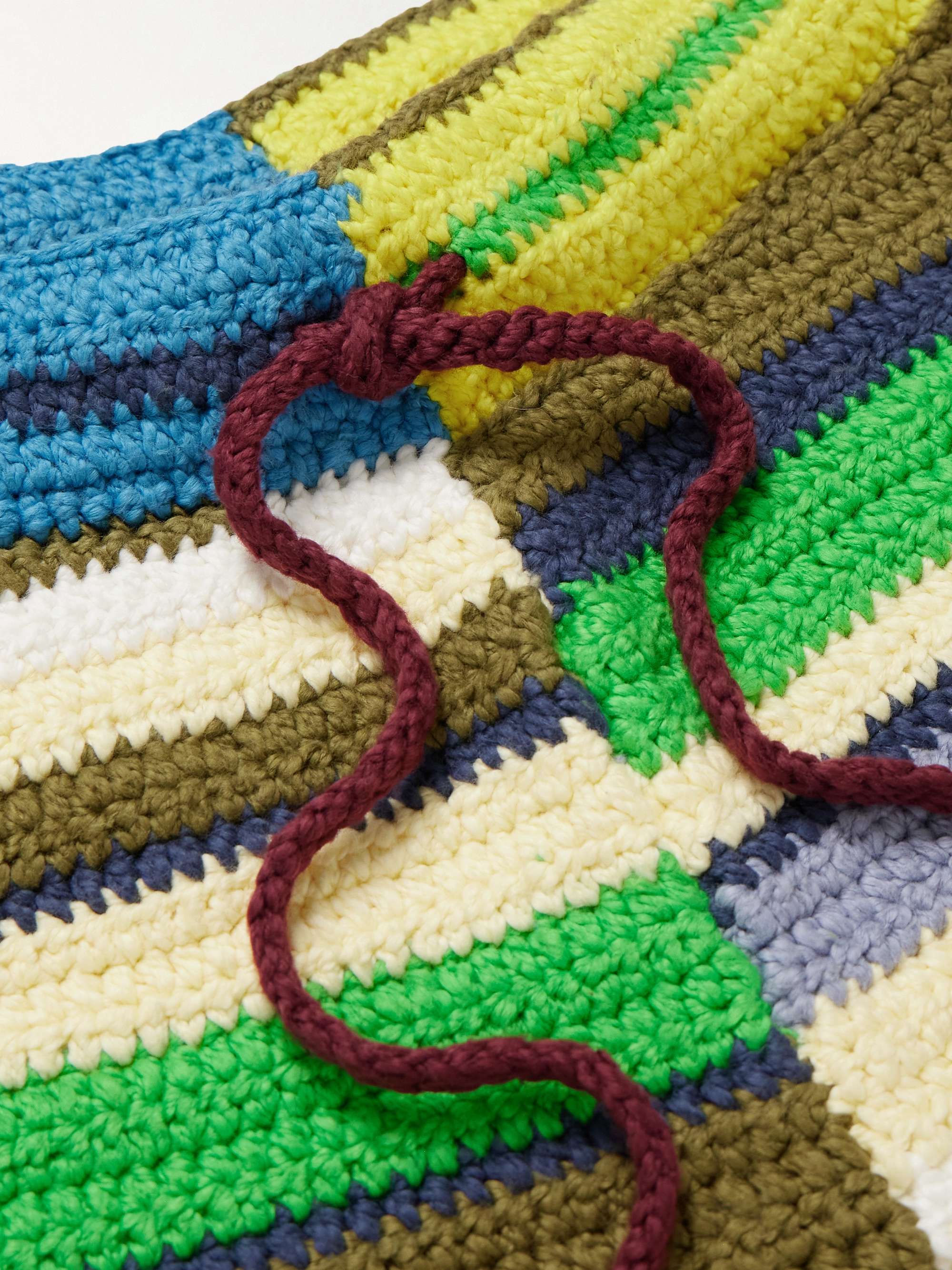 Straight-Leg Striped Crocheted Organic Cotton Drawstring Shorts view