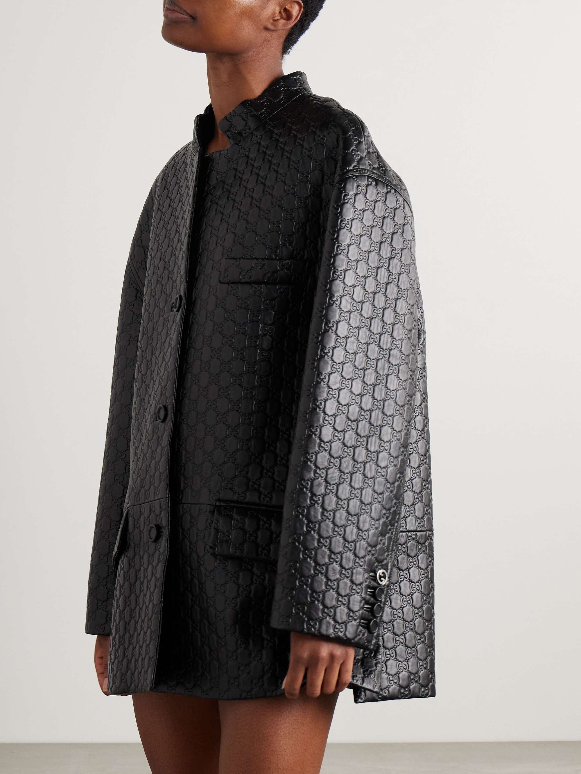 Debossed leather jacket view